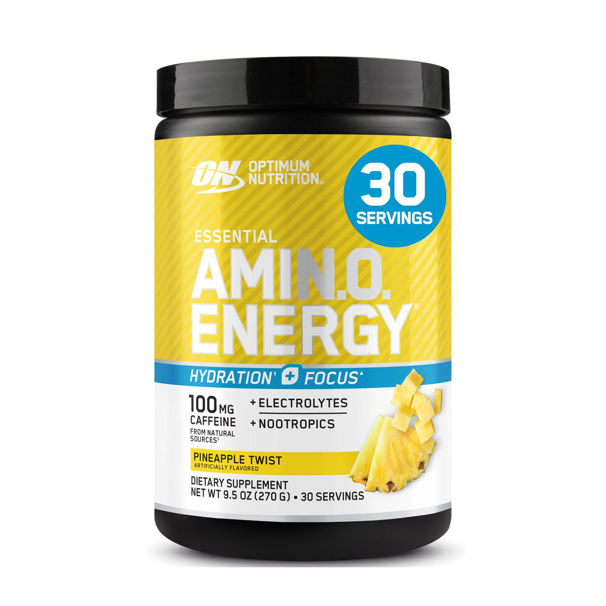 Envase de Optimum Nutrition Amino Energy Electrolytes Piña Twist para energía sostenida.