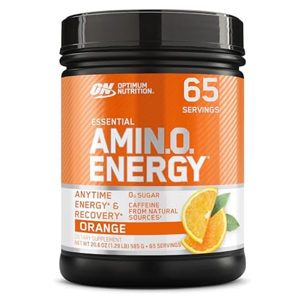 Envase naranja de Optimum Nutrition Amino Energy para energía sostenida durante el día