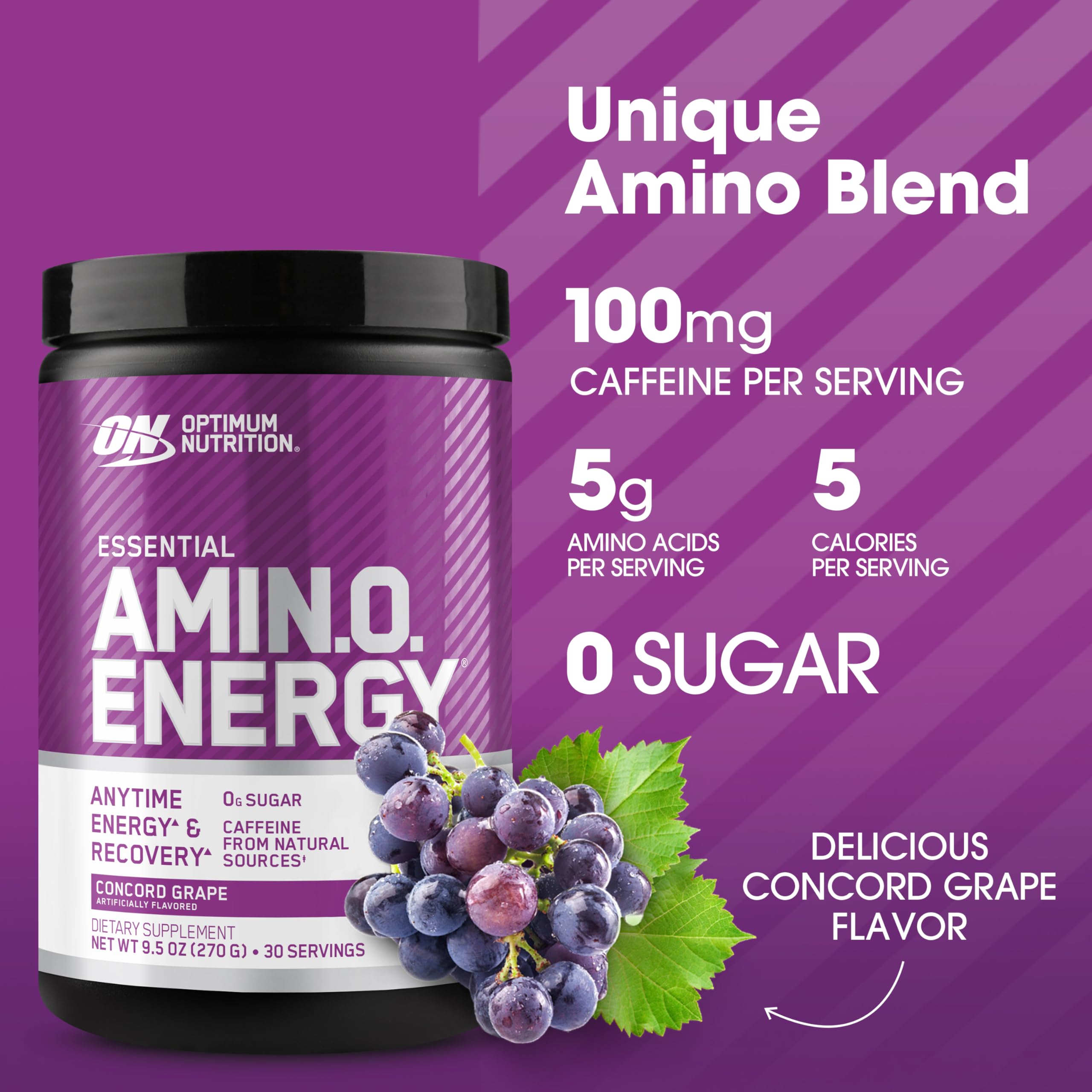 Optimum Nutrition Amino Energy etiqueta de ingredientes destacando aminoácidos para recuperación suave.
