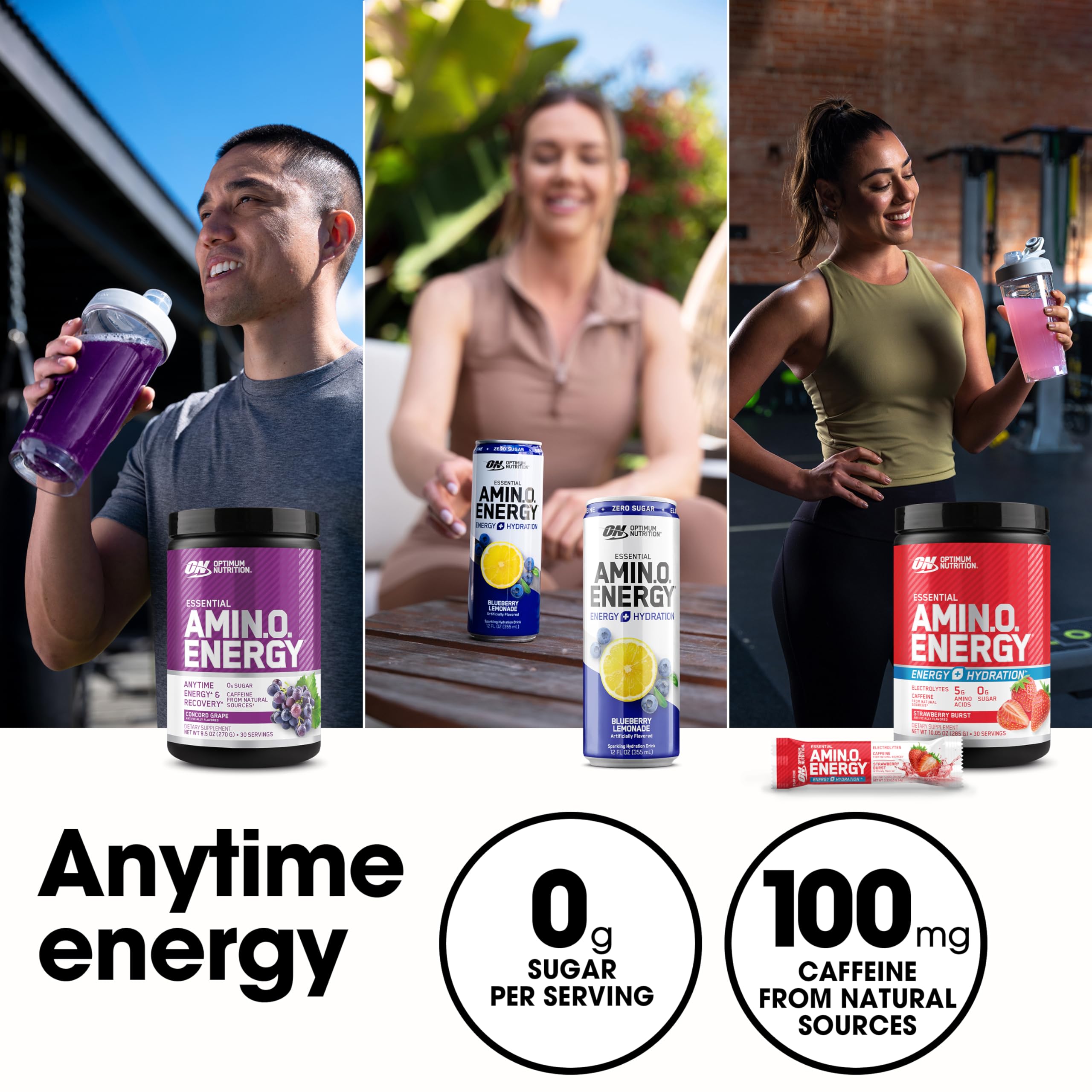 Optimum Nutrition Amino Energy envase compacto para guardarlo fácilmente