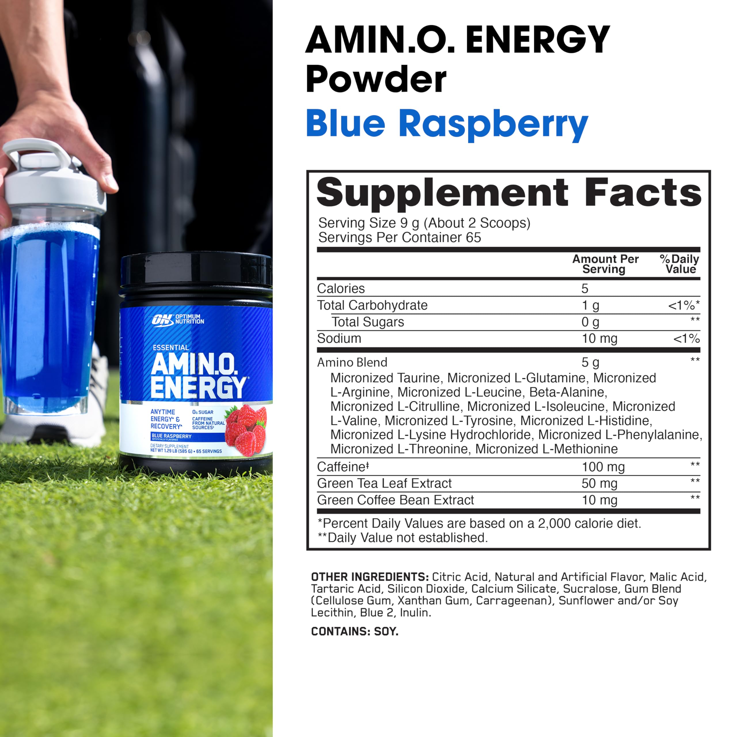 Optimum Nutrition Amino Energy, mezcla de aminoácidos para apoyo a la recuperación.
