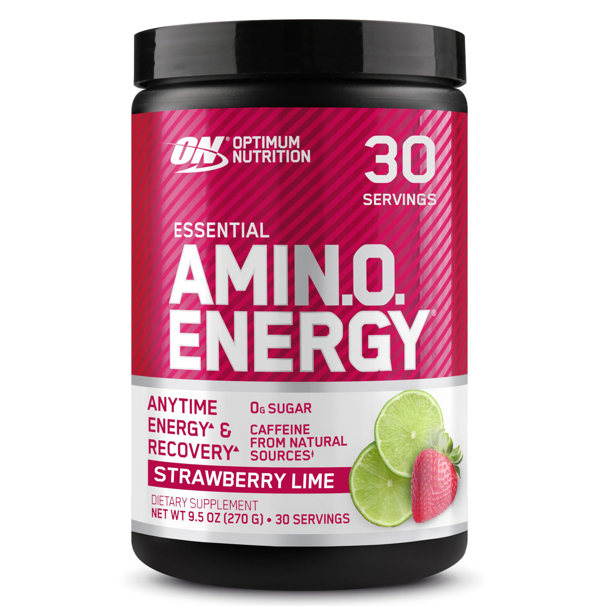 Optimum Nutrition Amino Energy, sabor fresa-lima, ideal para energía durante el entrenamiento.