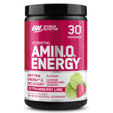 Optimum Nutrition Amino Energy, sabor fresa-lima, ideal para energía durante el entrenamiento.