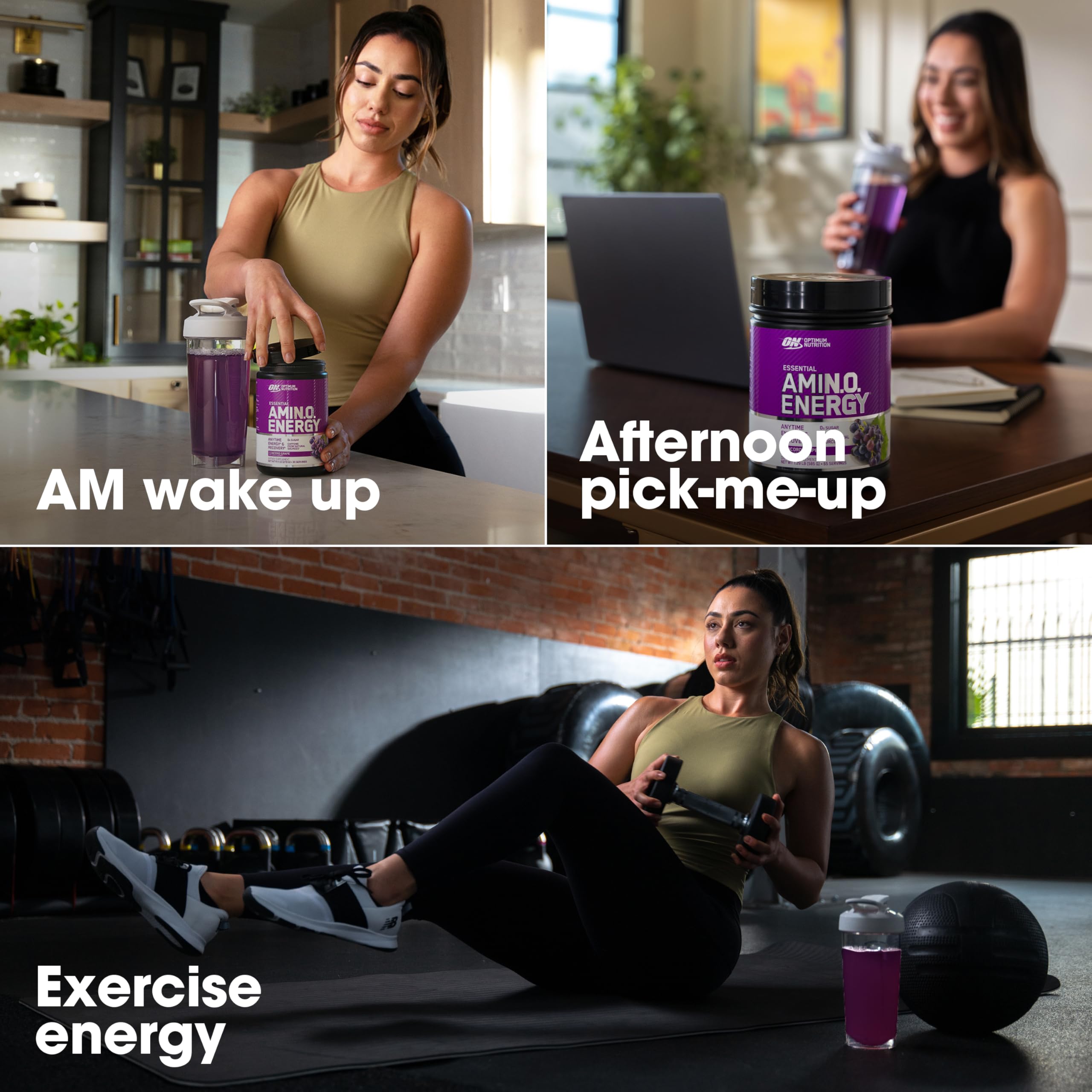 Optimum Nutrition Amino Energy sabor Uva Concord para energía y concentración durante el entrenamiento.