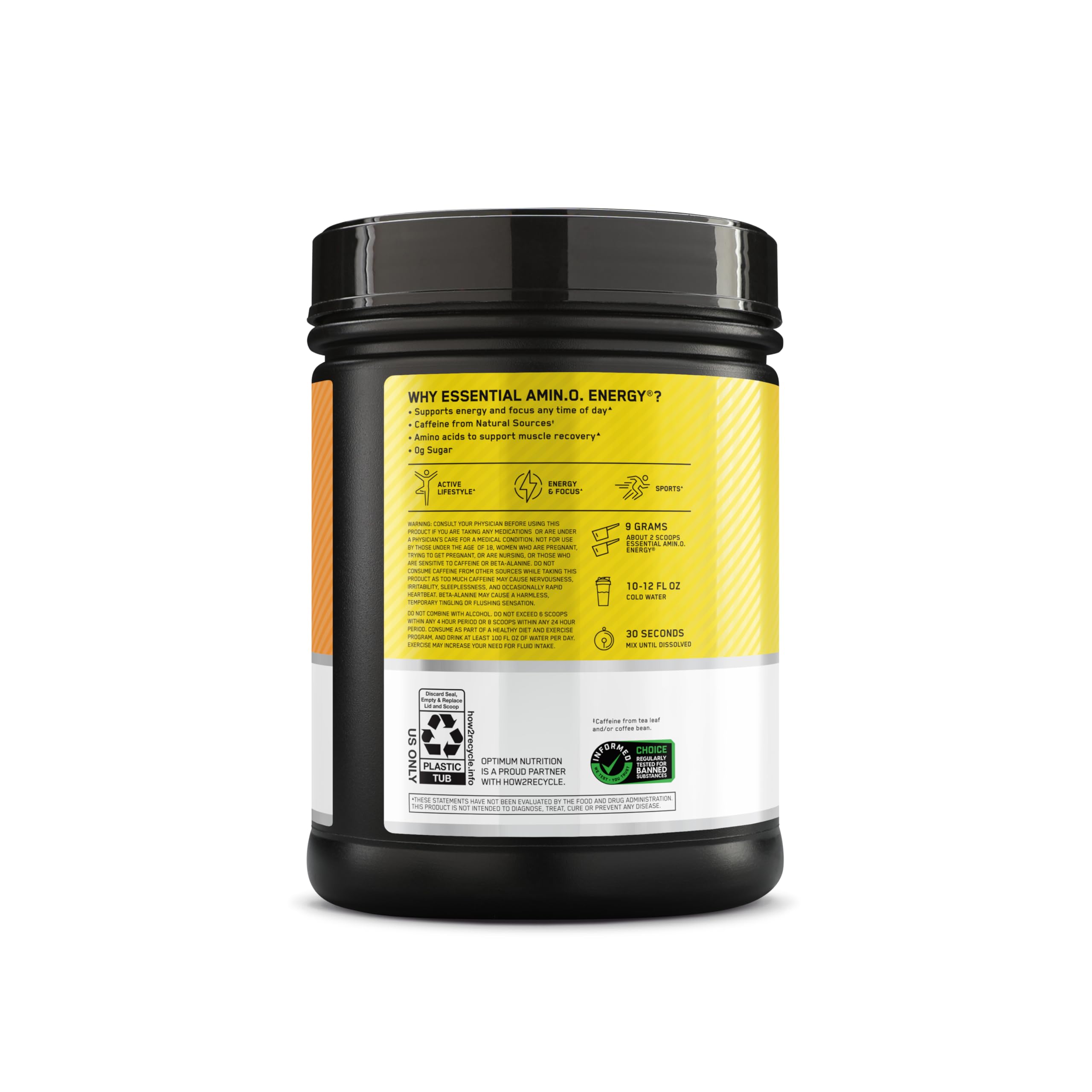 Vista lateral del empaque de Optimum Nutrition Amino Energy