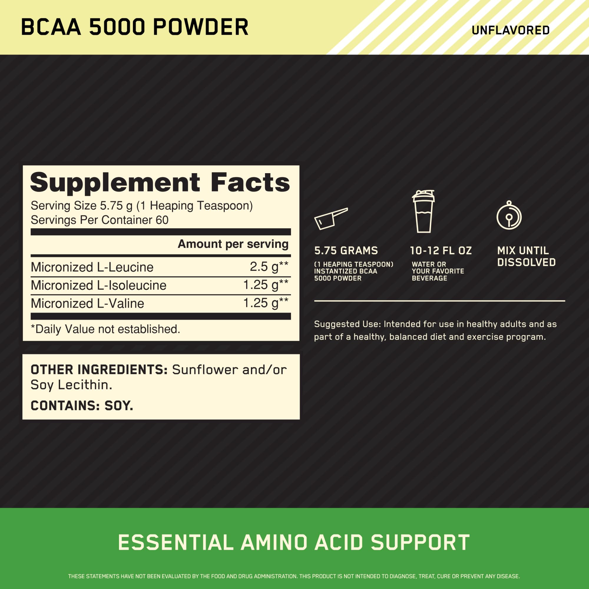 Optimum Nutrition BCAA 5000, mezcla en agua con disolución rápida