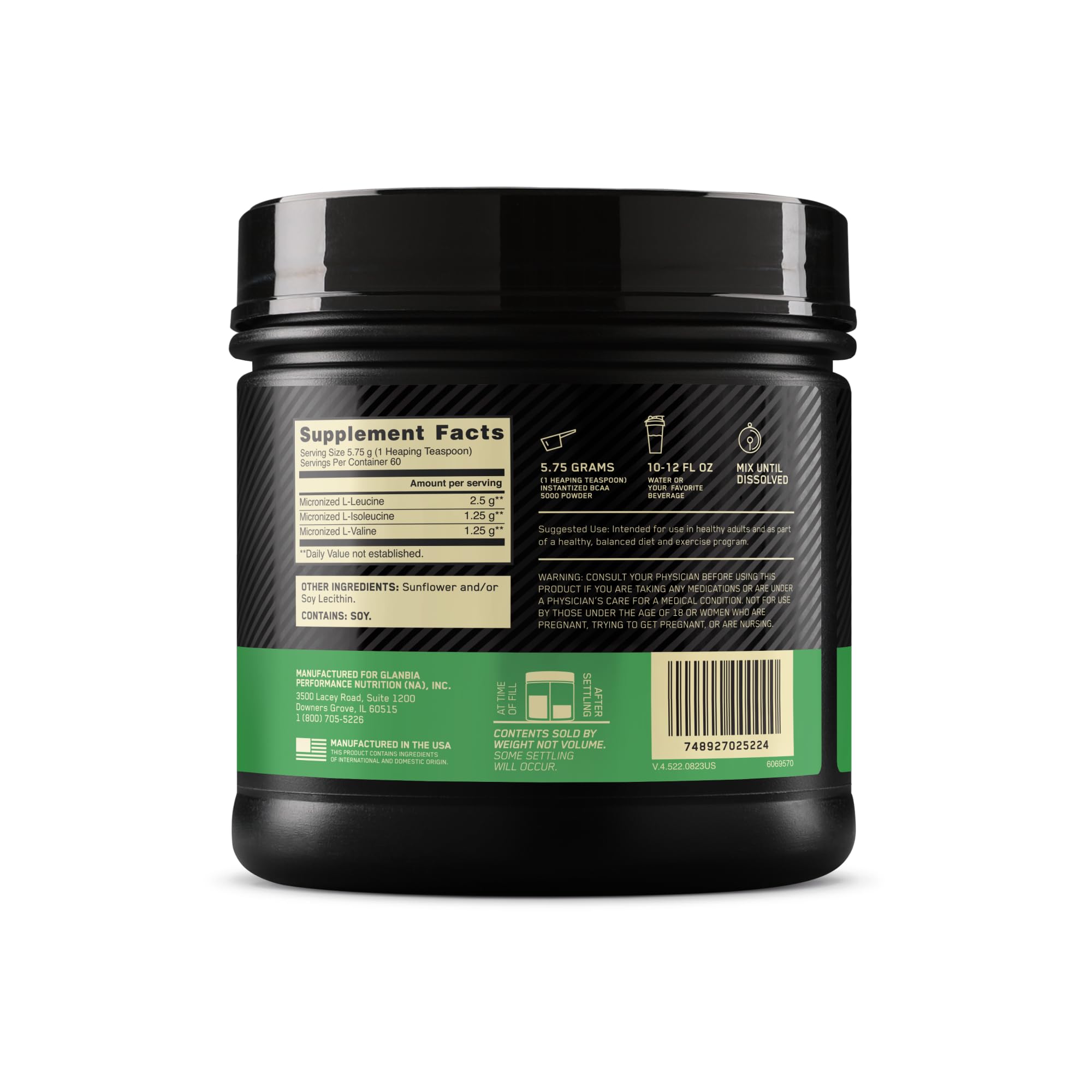 Disolución rápida de Optimum Nutrition BCAA 5000 en bebida