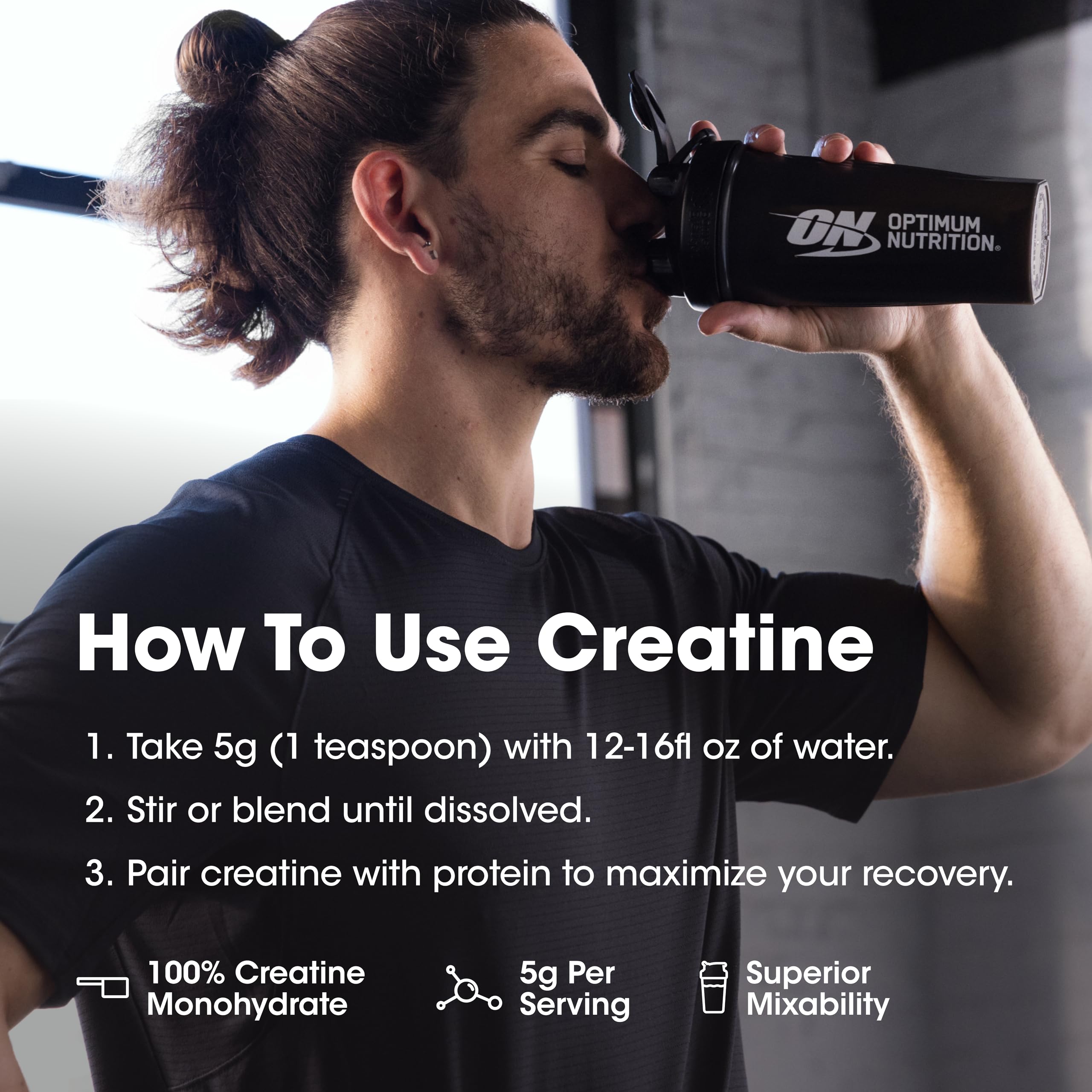 Optimum Nutrition creatina micronizada sin sabor: envase práctico para gimnasio
