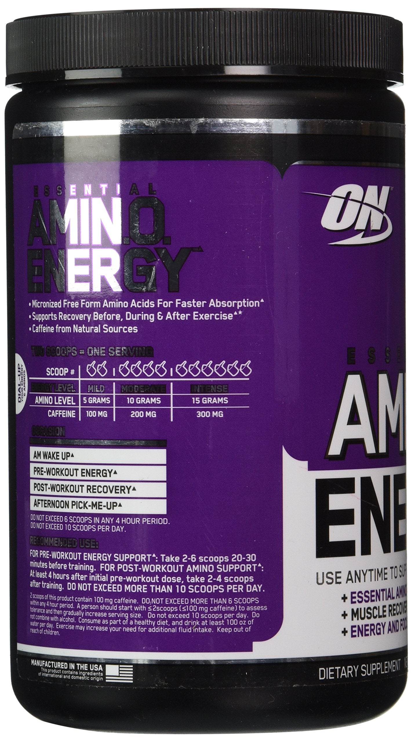 Cucharada medidora de Optimum Nutrition Essential Amino Energy Concord Grape para preparar la bebida