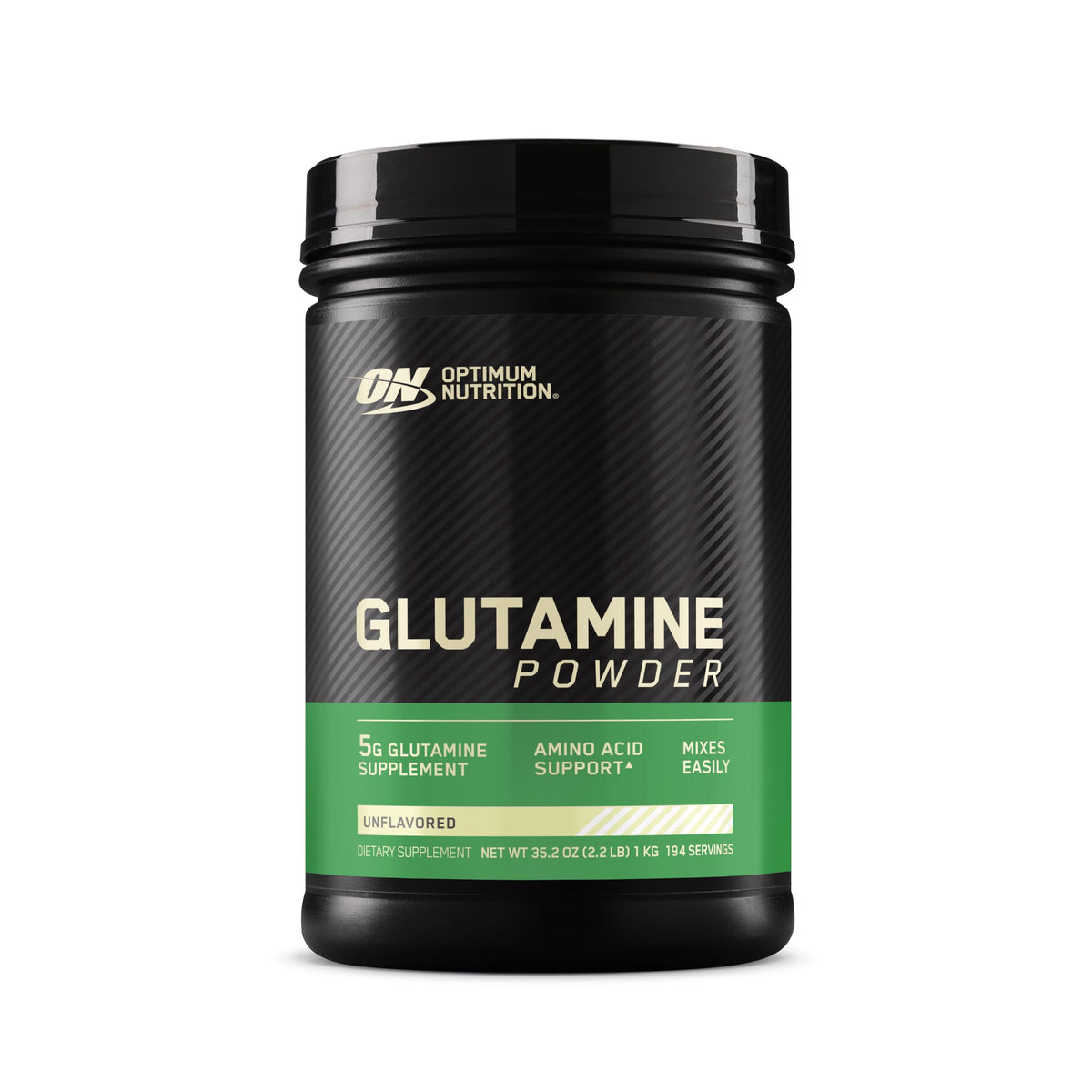 Optimum Nutrition Glutamina polvo para recuperación muscular tras entrenamiento intenso.