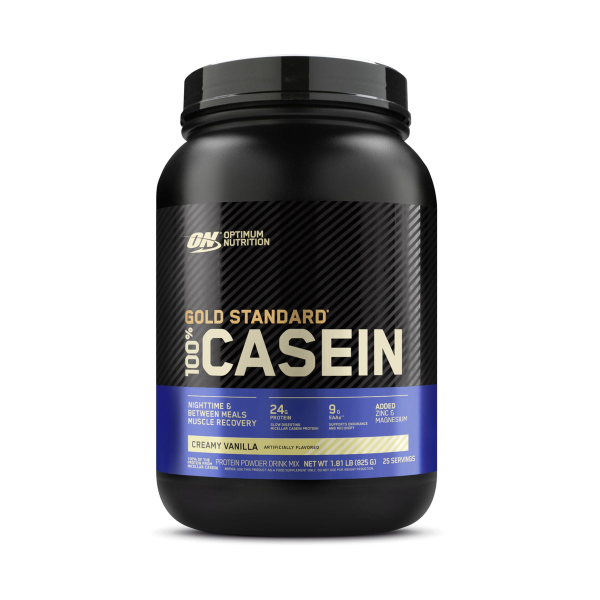 Optimum Nutrition Gold Standard Caseina Micelar, lata vainilla cremosa, recuperación nocturna y saciedad