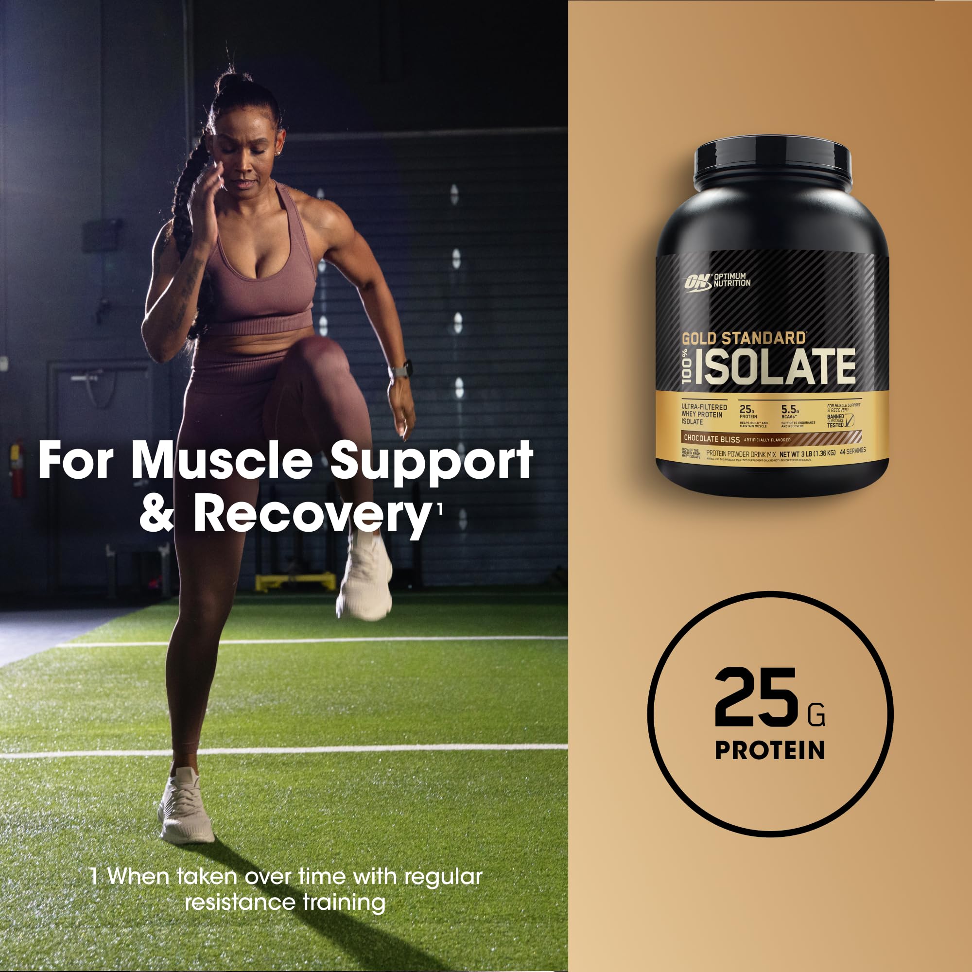 Etiqueta nutricional de Gold Standard Isolate mostrando 25 g de proteína