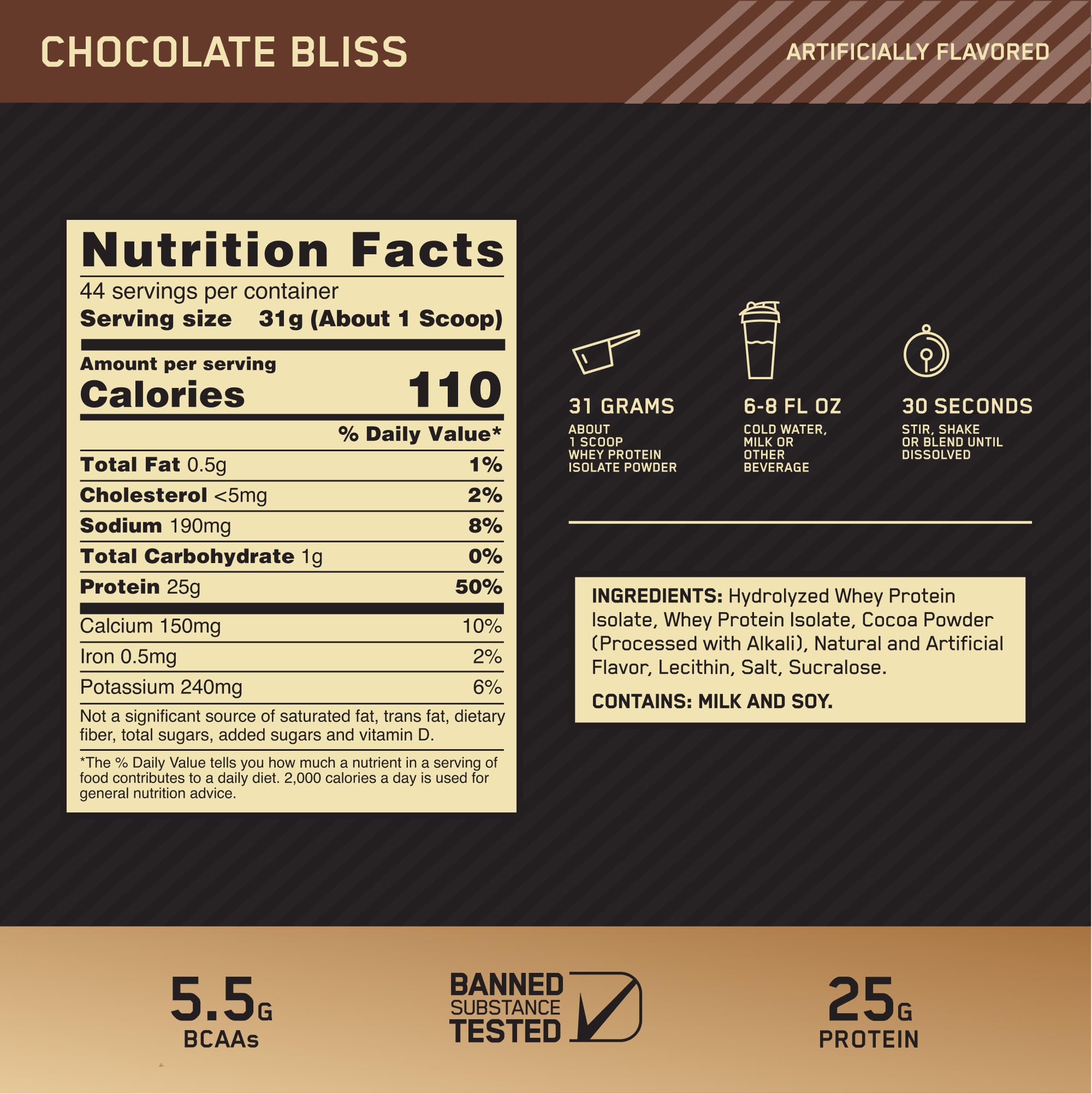 Batido preparado con Gold Standard Isolate Chocolate Bliss, textura cremosa