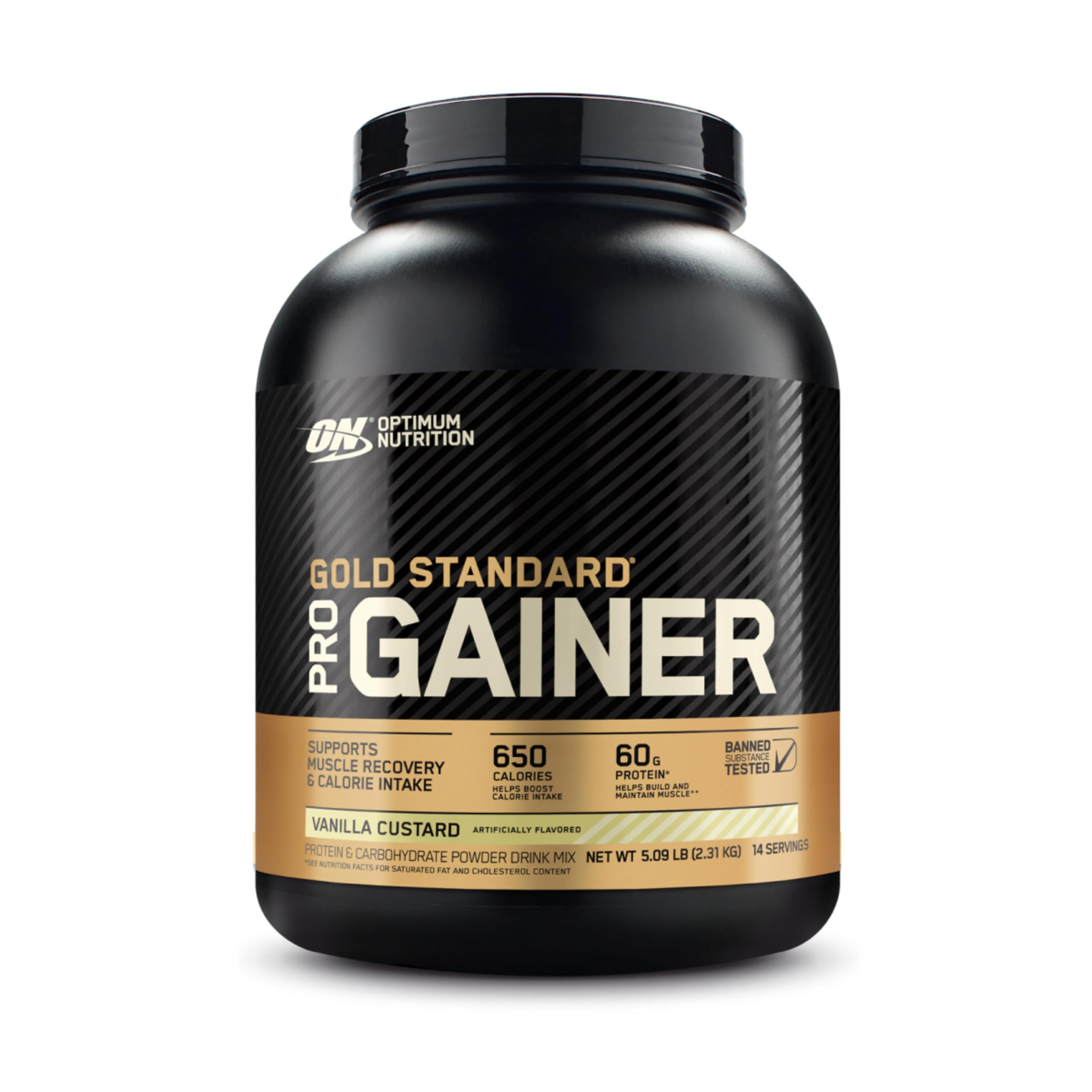 Optimum Nutrition Gold Standard Pro Gainer - bote visible para uso diario post-entrenamiento.
