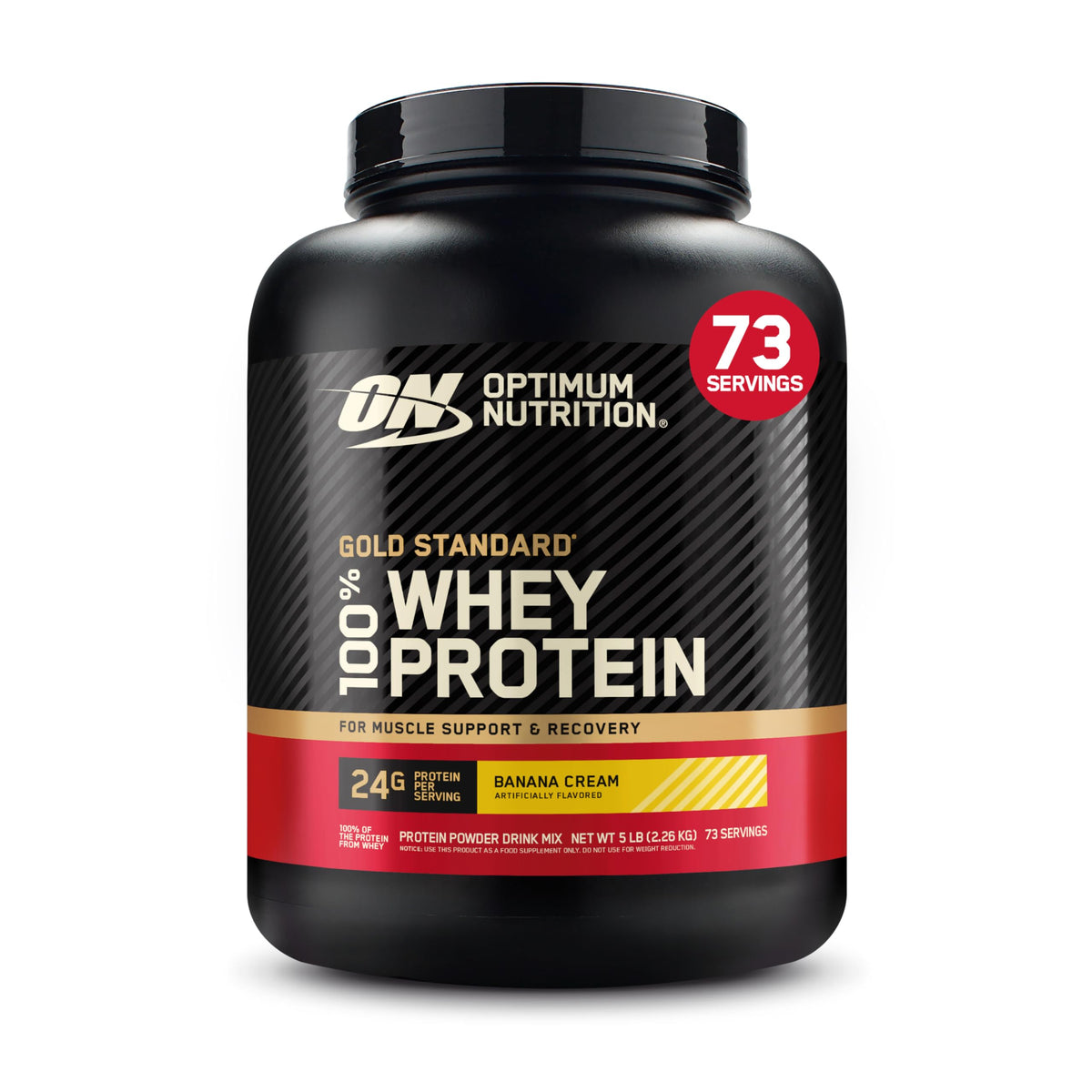 Optimum Nutrition Gold Standard Whey crema de plátano en envase para recuperación.