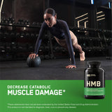 Frente del envase Optimum Nutrition HMB 1000 caps muestra porción