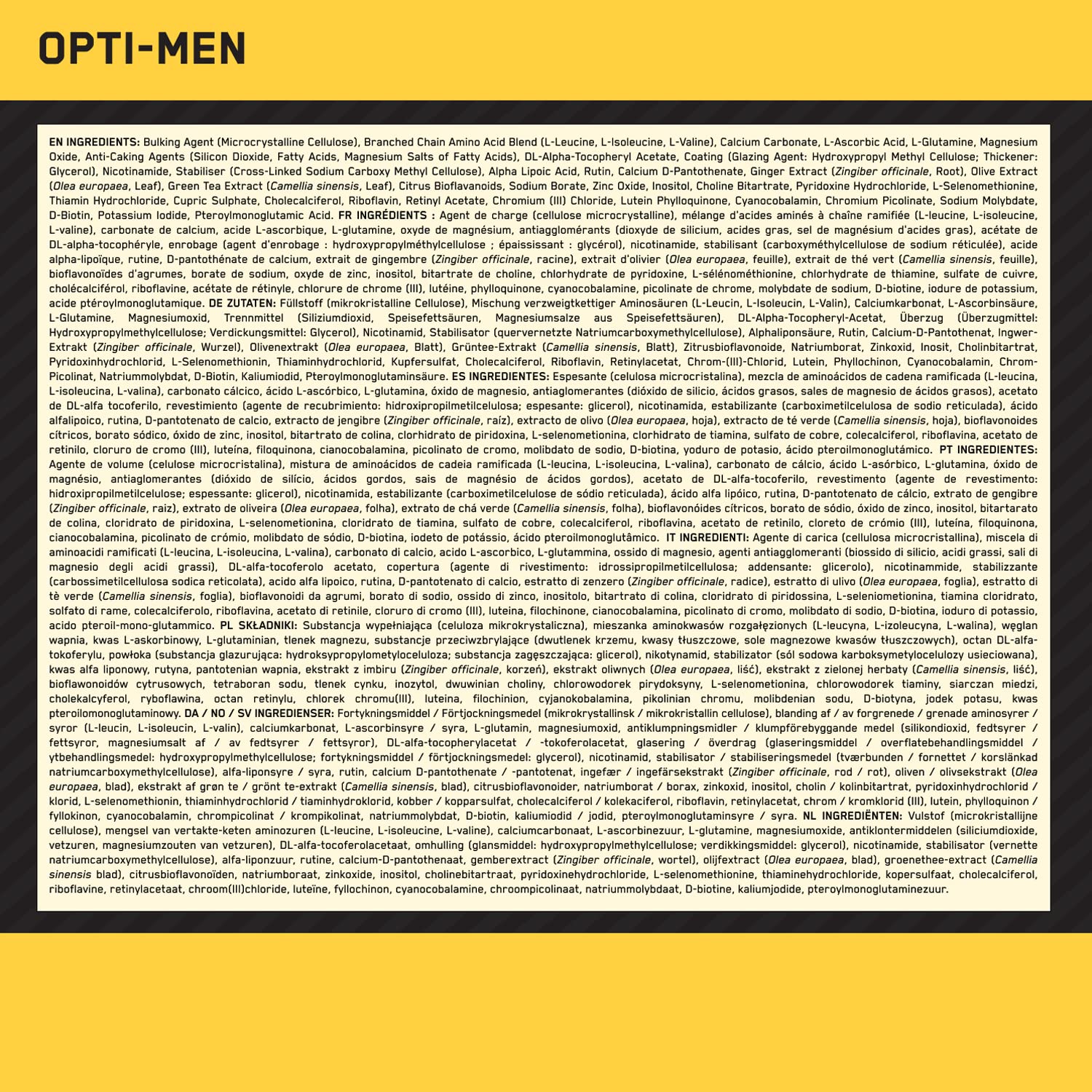 Caja informativa de Opti-Men, detalle de beneficios.
