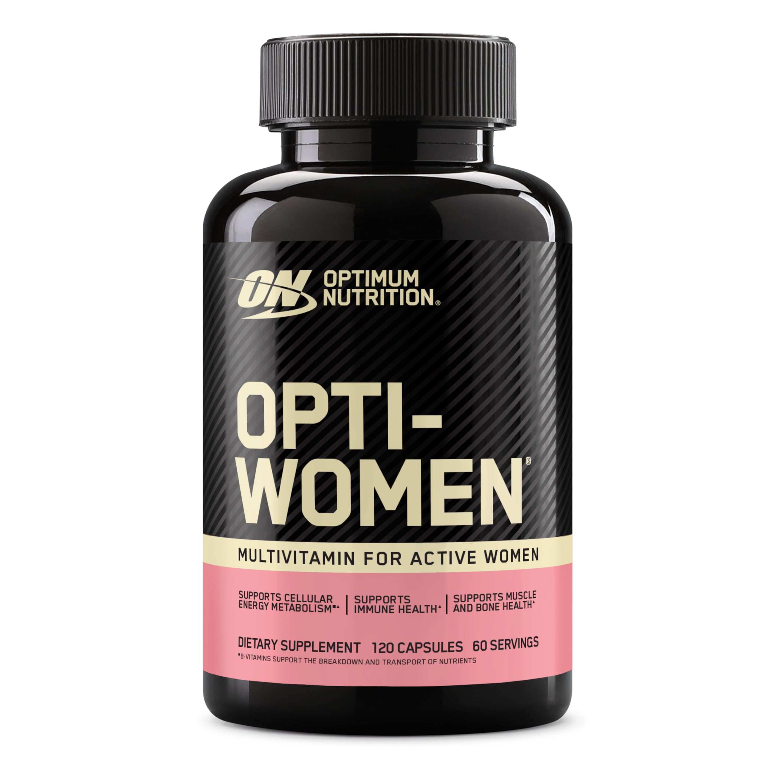 Optimum Nutrition Opti-Women uso diario con alimentos para absorción.