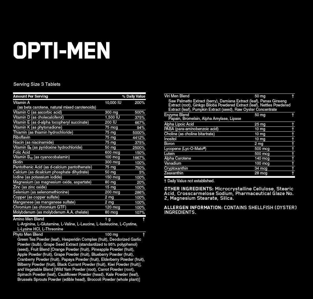 Optimum Nutrition Opti-Men botella sobre mesa, acceso rápido para tomar cada día