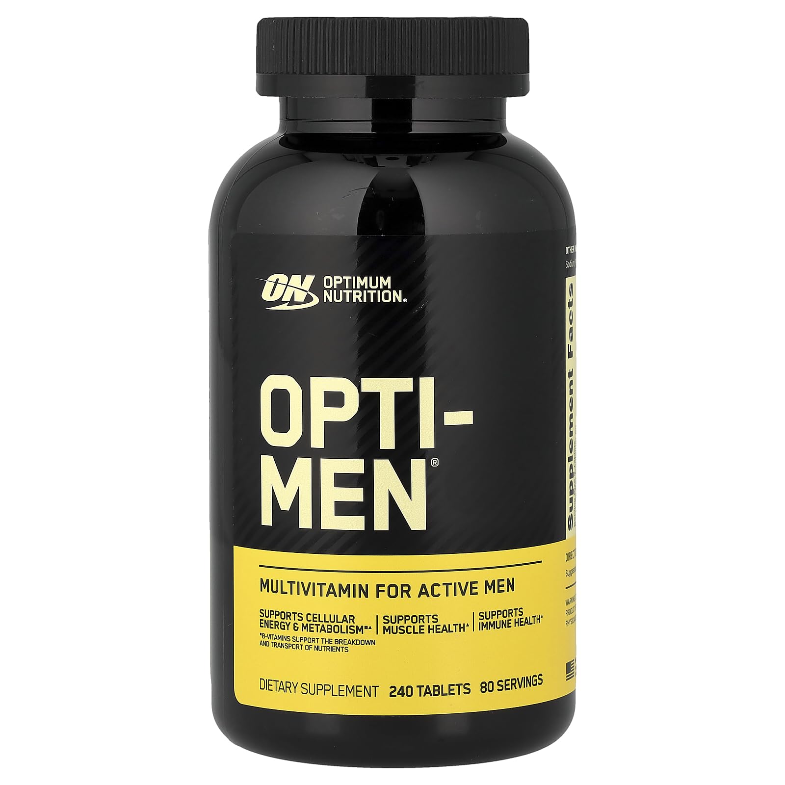 Botella de Opti-Men de Optimum Nutrition, multivitamínico para hombres activos.