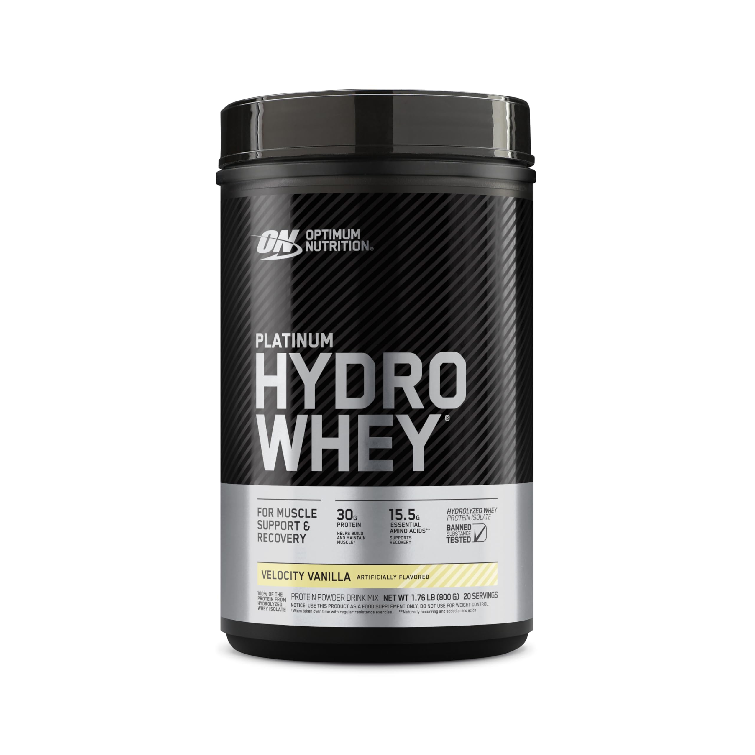 Optimum Nutrition Platinum Hydrowhey en shaker, proteína de rápida absorción.