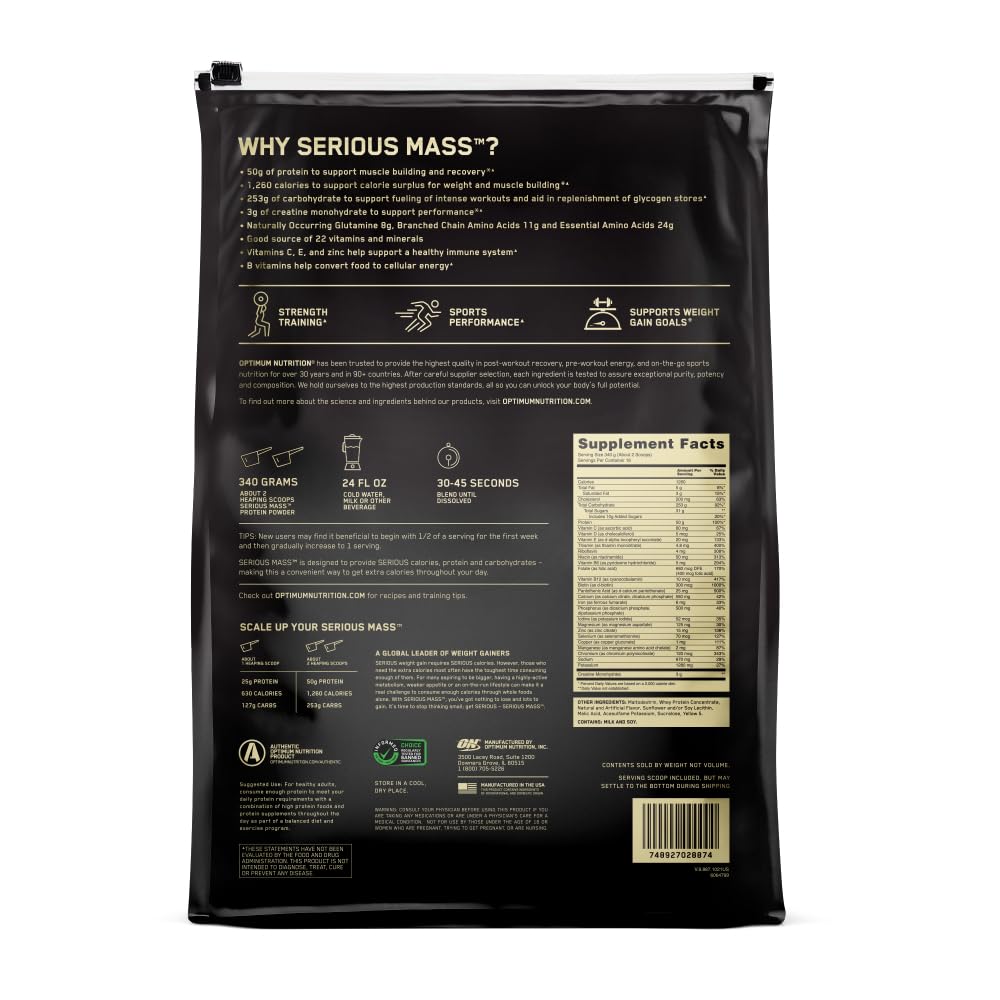 Optimum Nutrition Serious Mass, envase variante mantiene calidad y sabor