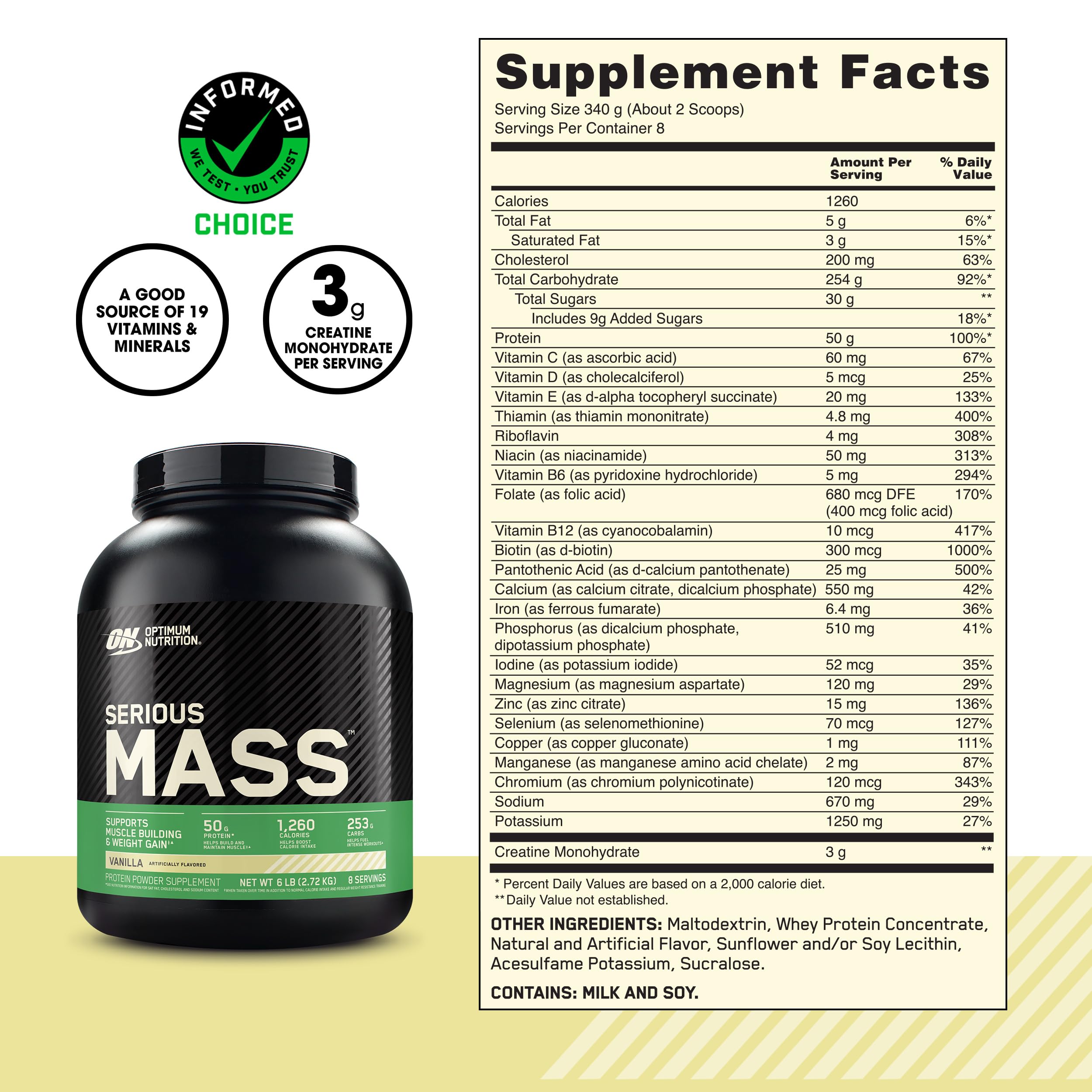 Mezcla con frutas en Optimum Nutrition Serious Mass para batido nutritivo.
