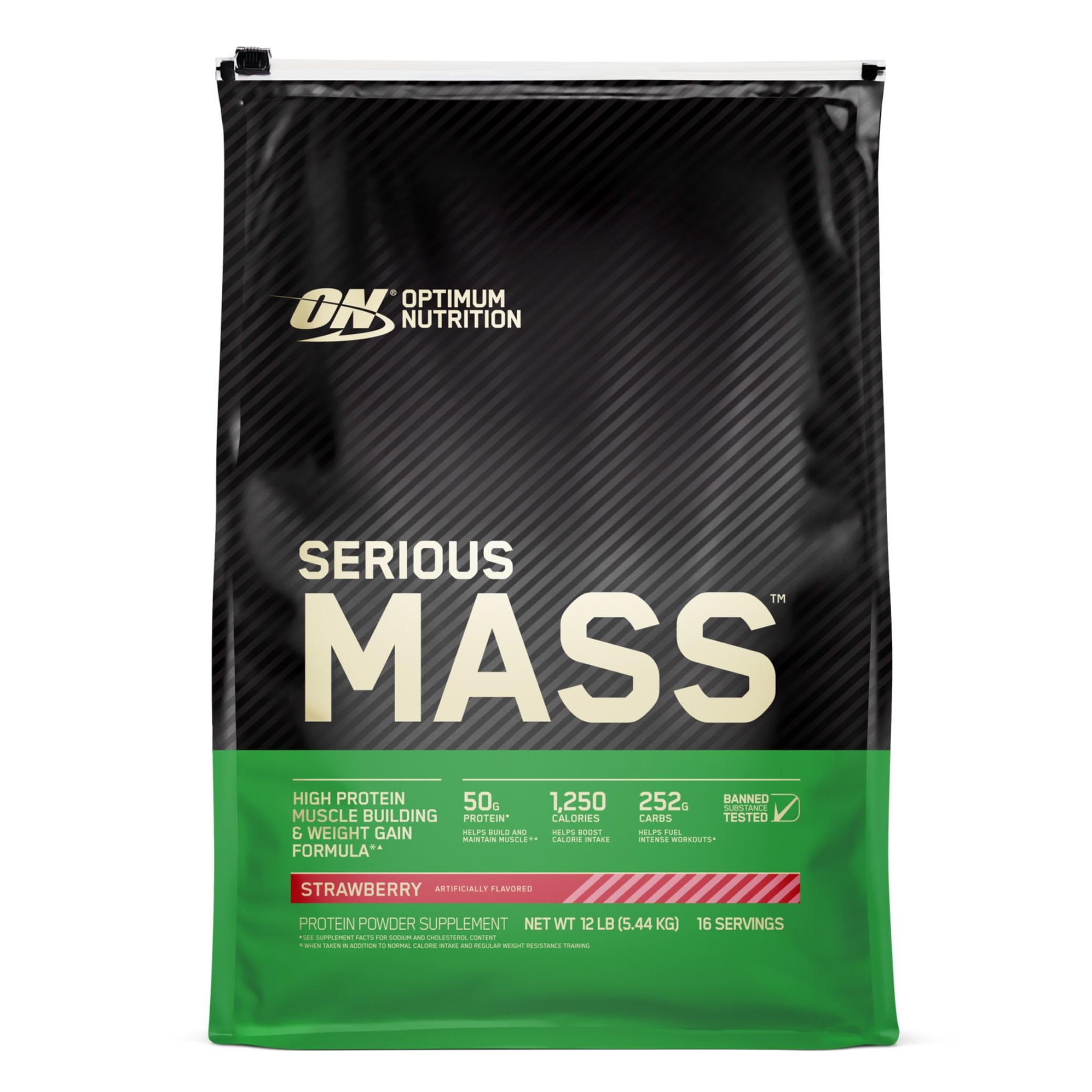 Optimum Nutrition Serious Mass sabor fresa en lata de 12 lb para ganancia de masa