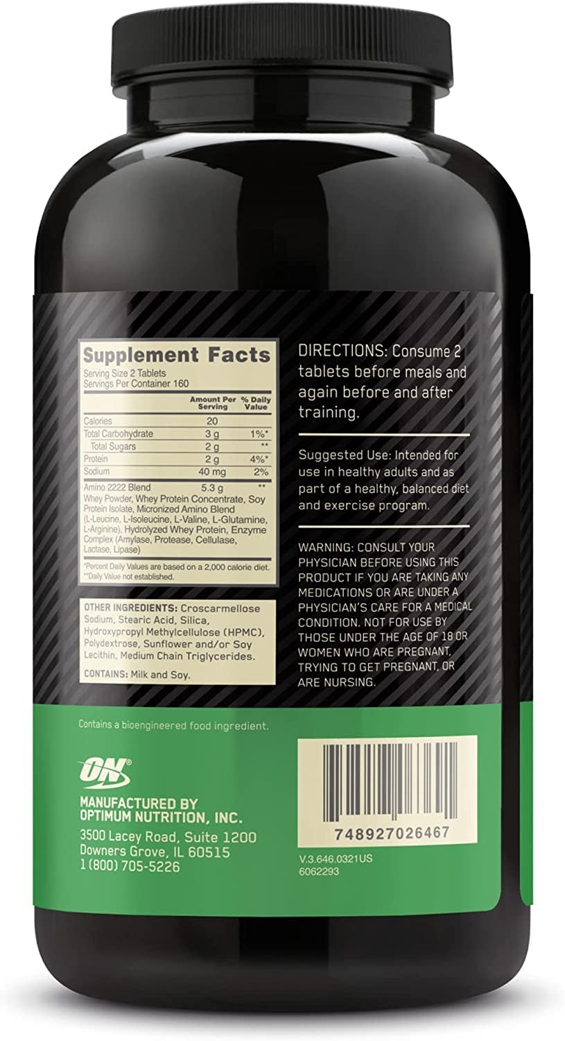 Ingredientes clave de Optimum Nutrition Superior Amino 2222 visibles en etiqueta