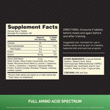 Primer plano de tabletas Optimum Nutrition Superior Amino 2222 para ingesta diaria
