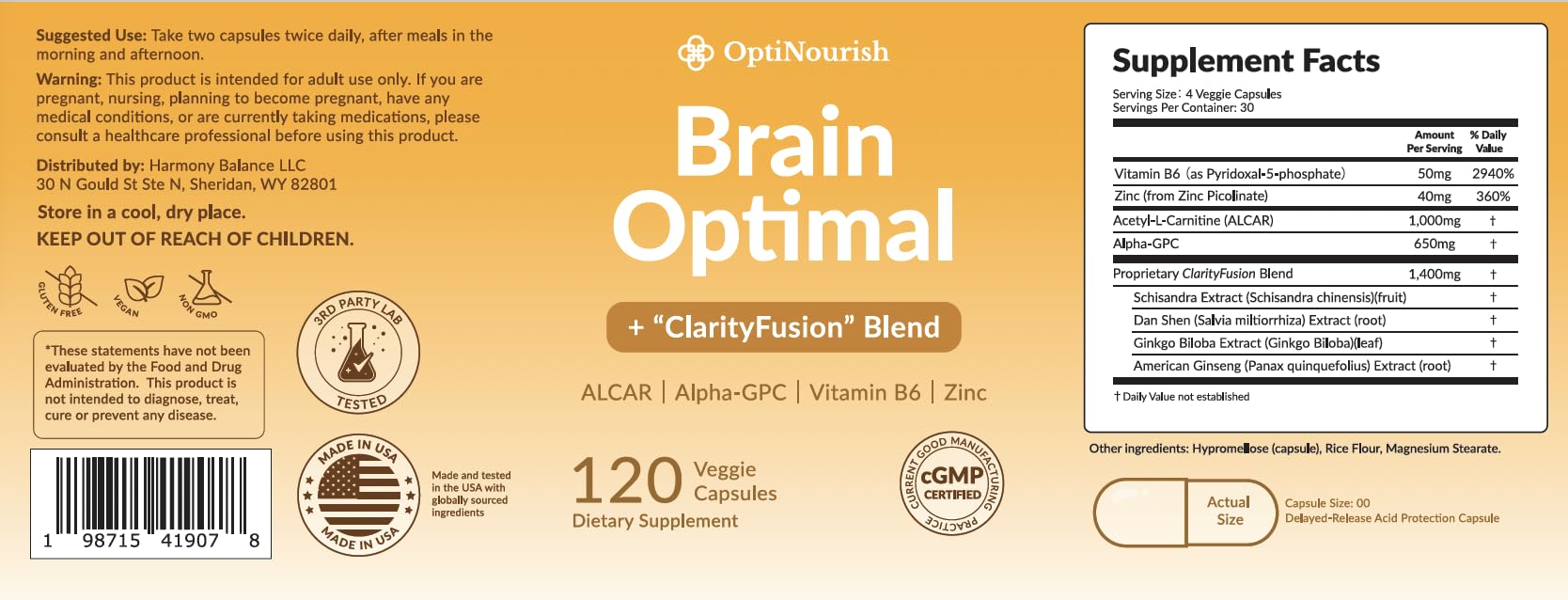OPTINOURISH Brain certificado de calidad cGMP e ISO 17025