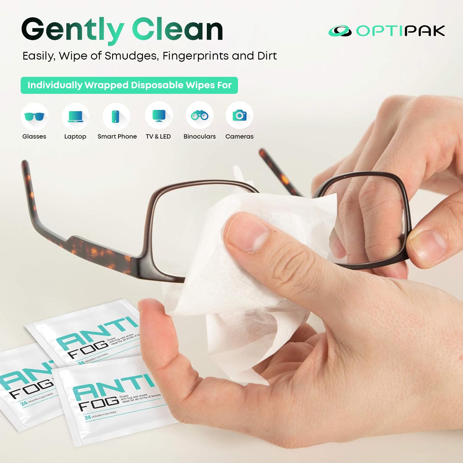 Optipak antifog wipes kit limpieza de lentes: listo para viajes
