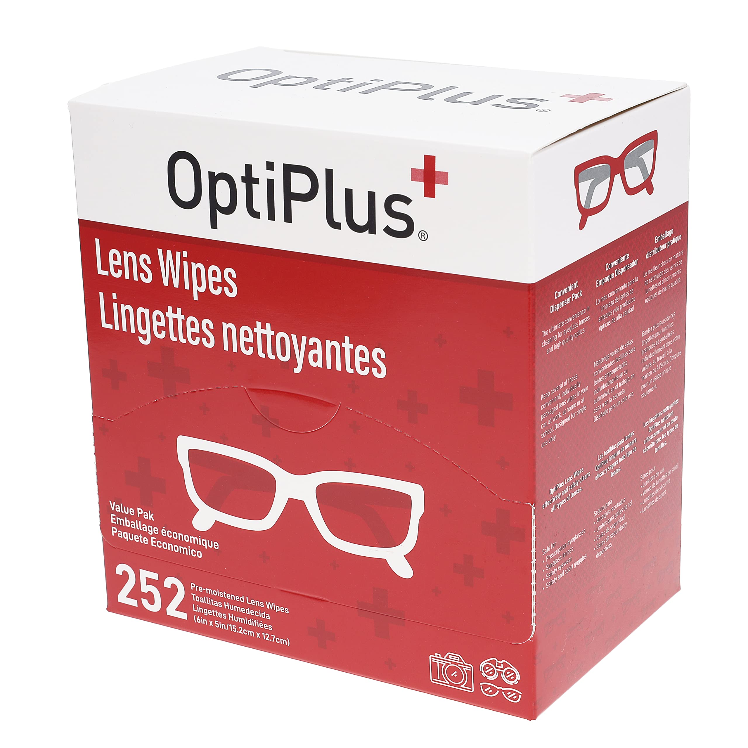 OptiPlus toallitas limpiadoras envueltas individualmente para anteojos, limpieza suave y rápida.