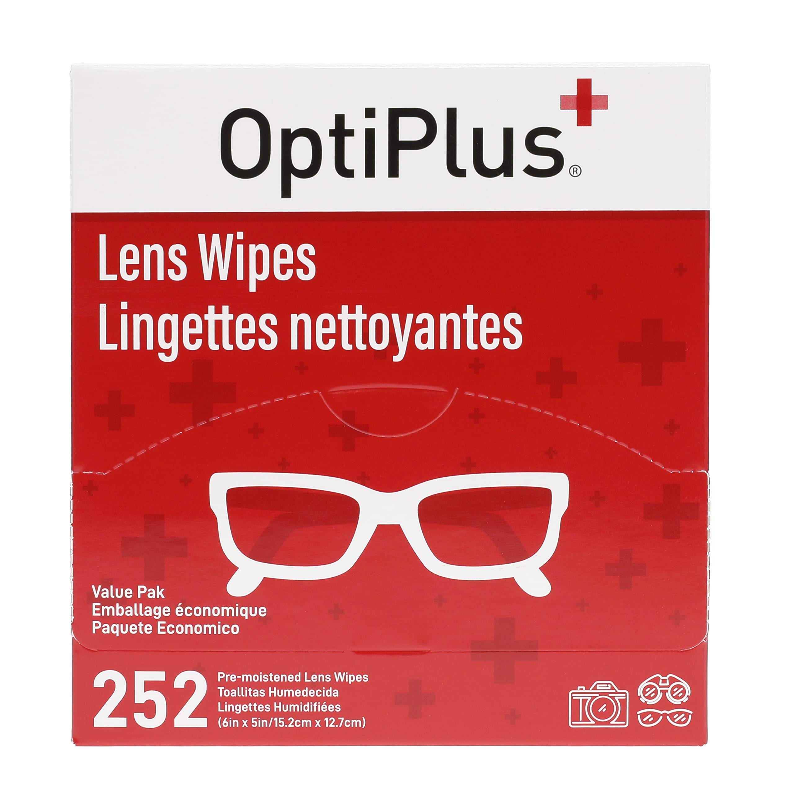 OptiPlus limpieza de lentes sin residuos ni rayas para pantallas limpias.