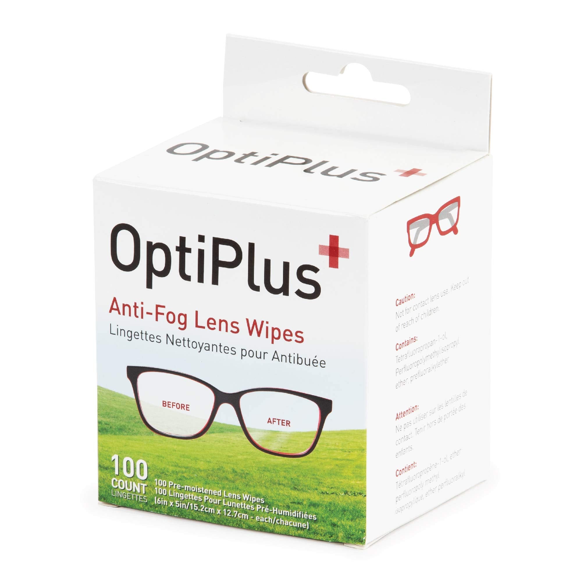 OptiPlus toallitas anti niebla individuales para gafas y lentes, limpieza rápida