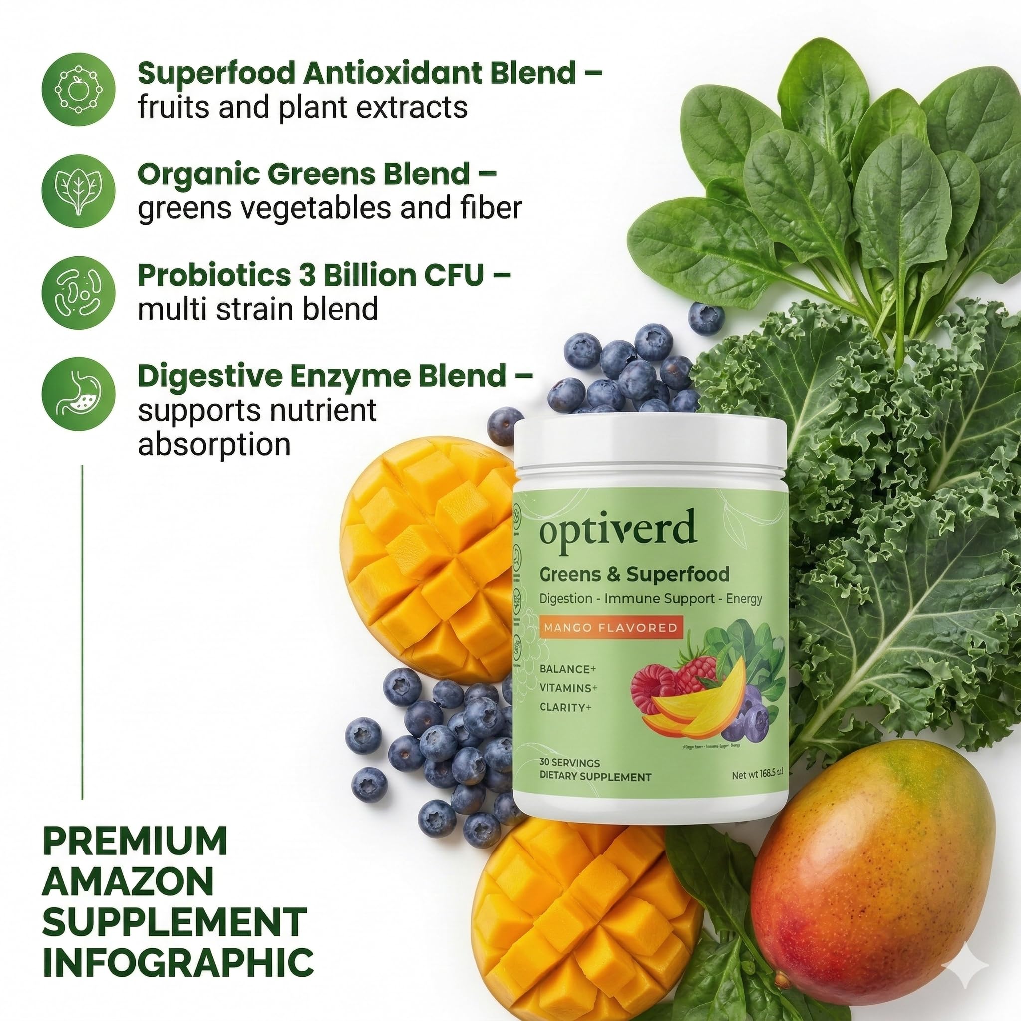 Optiverd Greens mango fresco y bayas, color vibrante