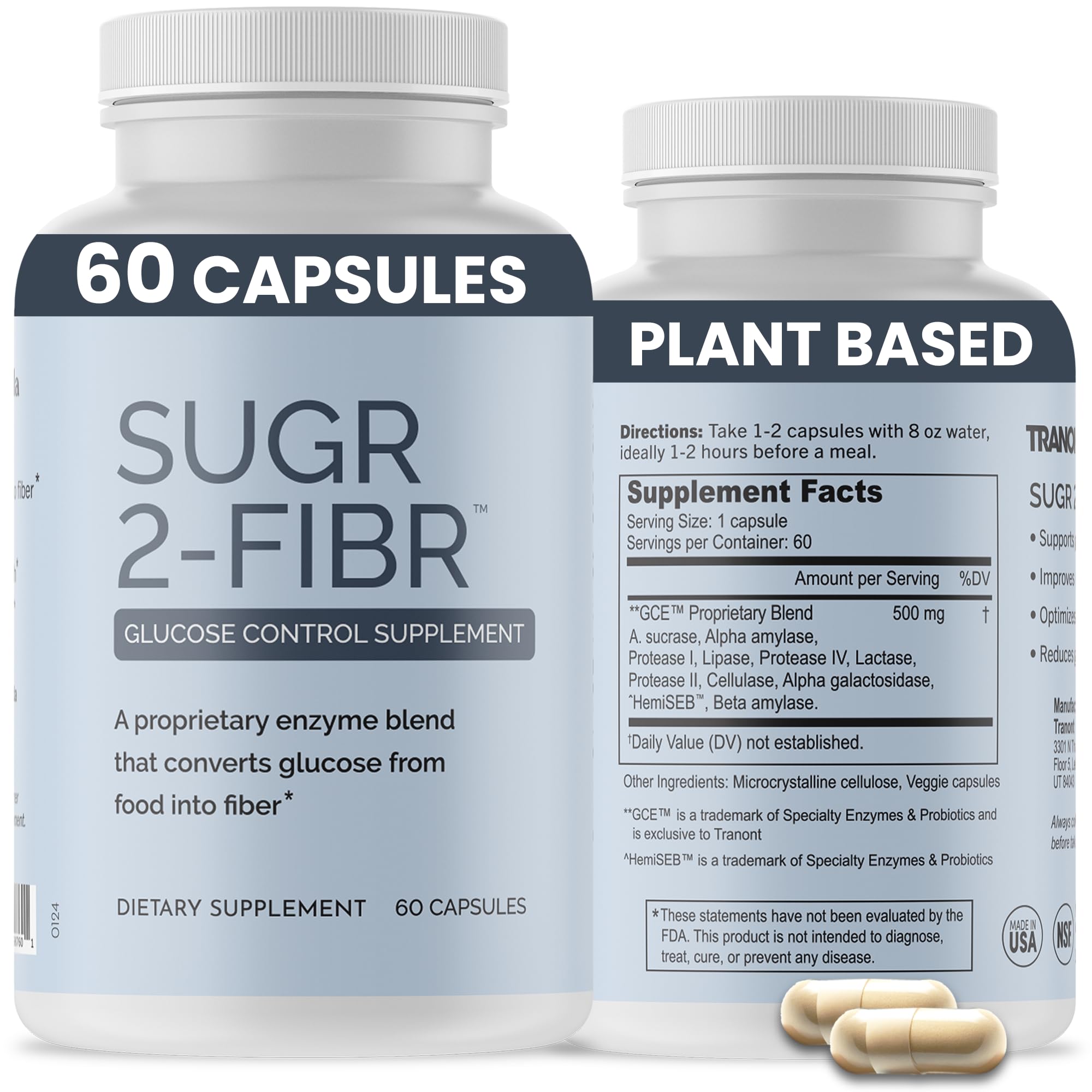 Cápsulas veganas de OPTIVIDA Sugr-2-Fibr para apoyar la digestión y la energía sostenida.