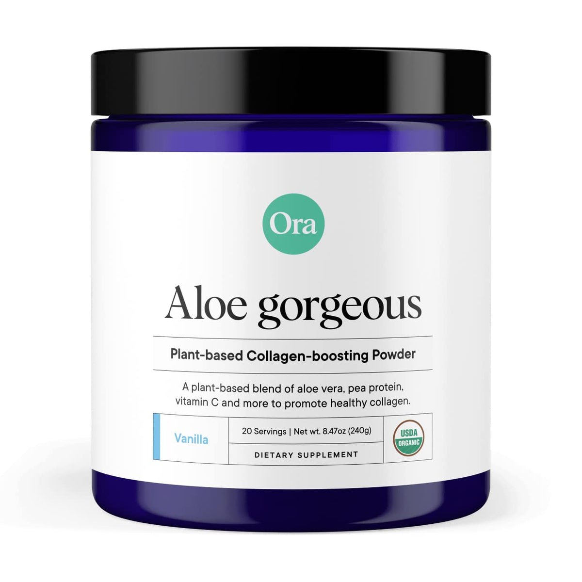 Ora Organic Aloe Gorgeous derramando en vaso para batido nutritivo