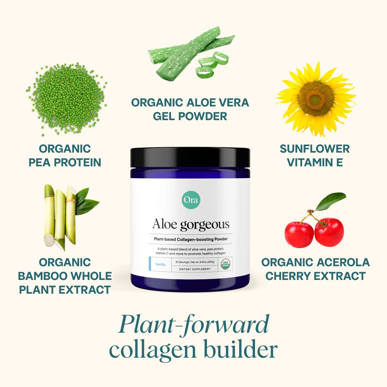 Ora Organic Aloe Gorgeous cuchara medidora lista para batidos