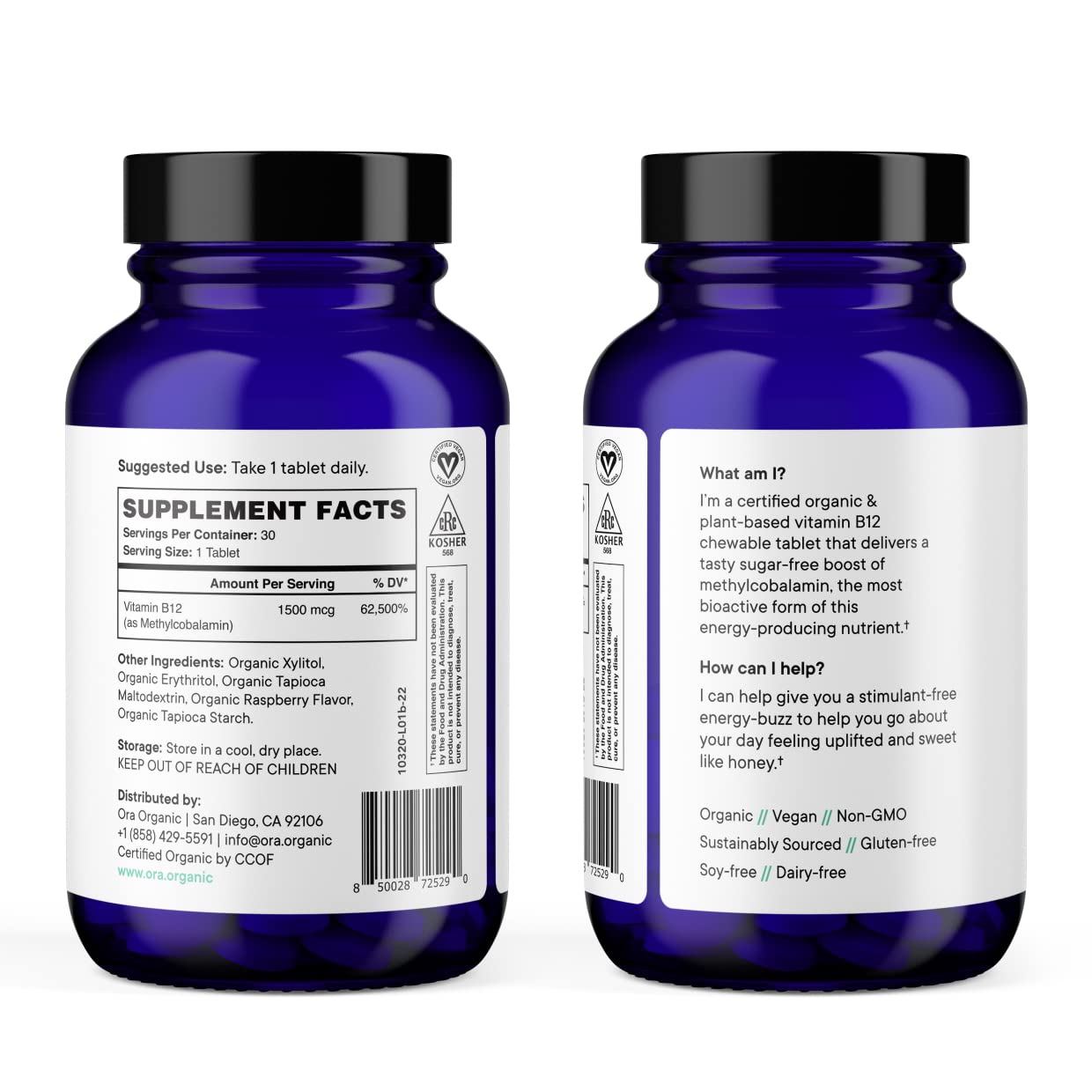 Bote Ora Organic B12 1500mcg con sabor frambuesa