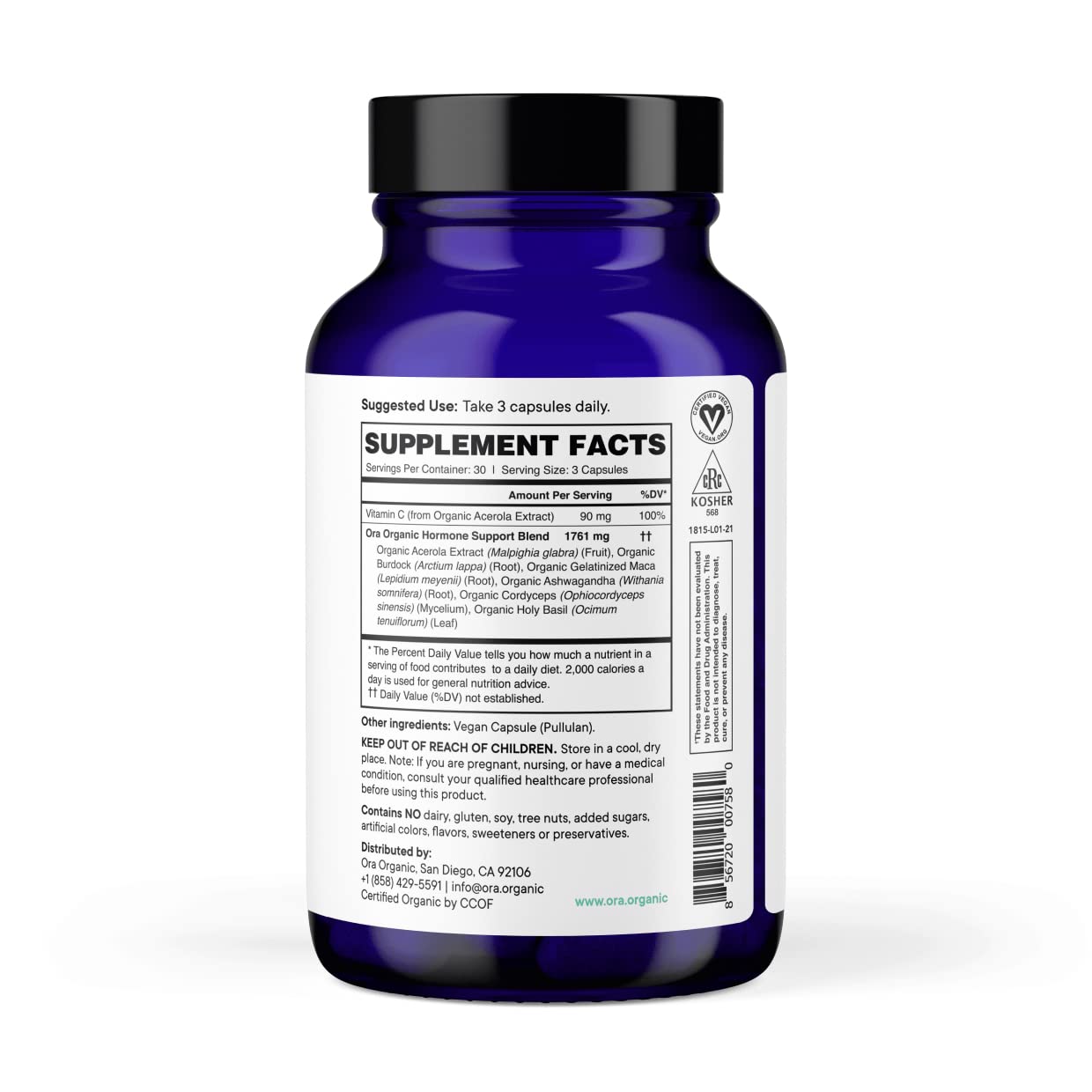 Ora Organic Balance etiqueta con cordyceps, energía sostenida para el día.