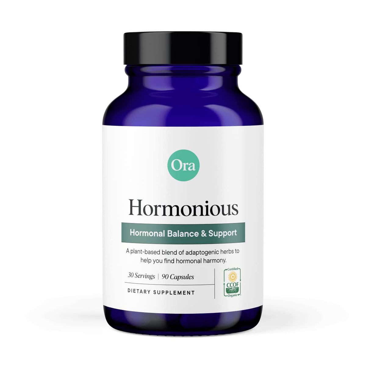 Ora Organic Balance frasco de cápsulas, apoyo hormonal suave para el bienestar diario.