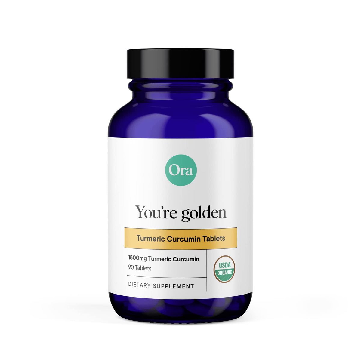 Ora Organic Curcuma: botella con cápsulas para uso diario.