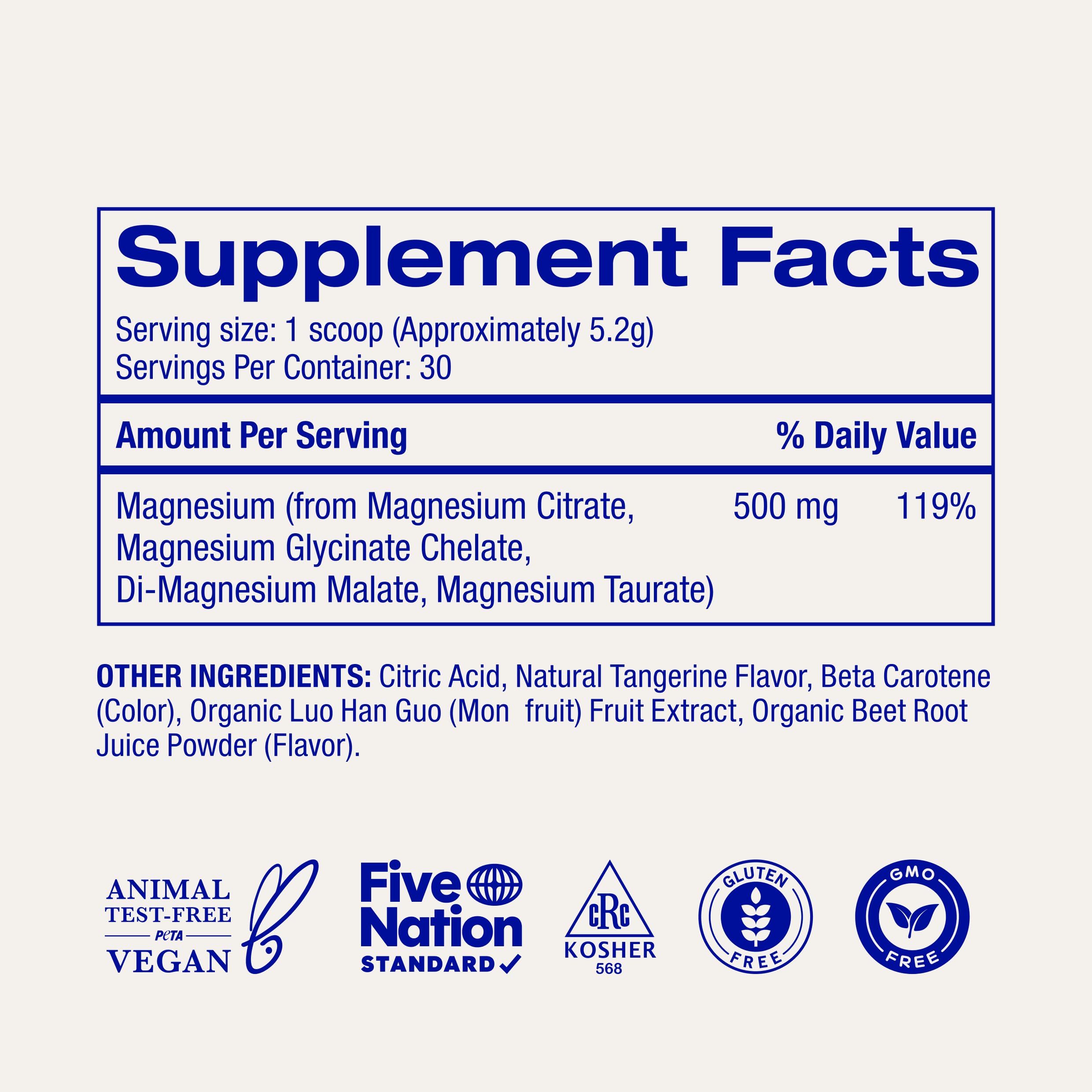 Ora Organic Magnesio Complejo etiqueta sabor mandarina para consumo agradable.