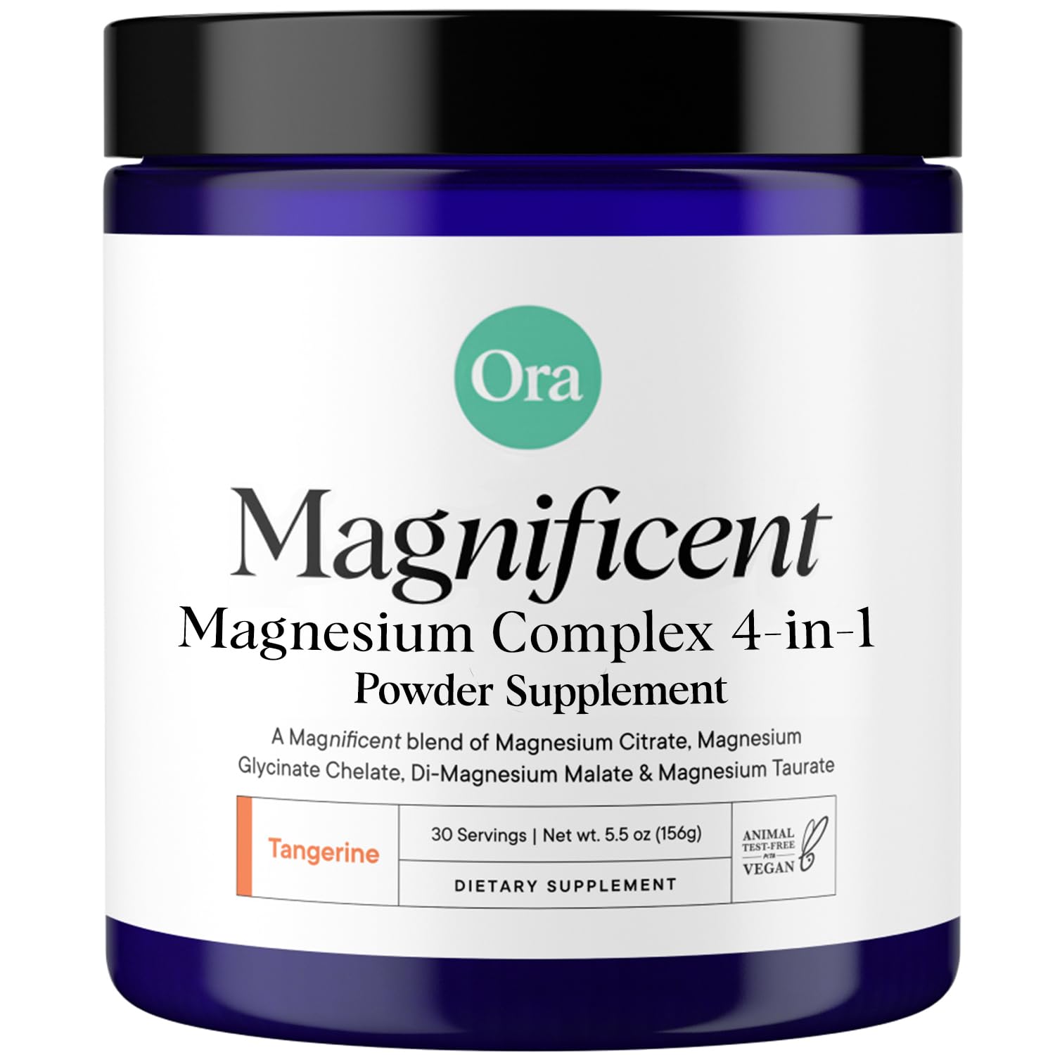 Ora Organic Magnesio Complejo polvo en botella para relajación diaria.