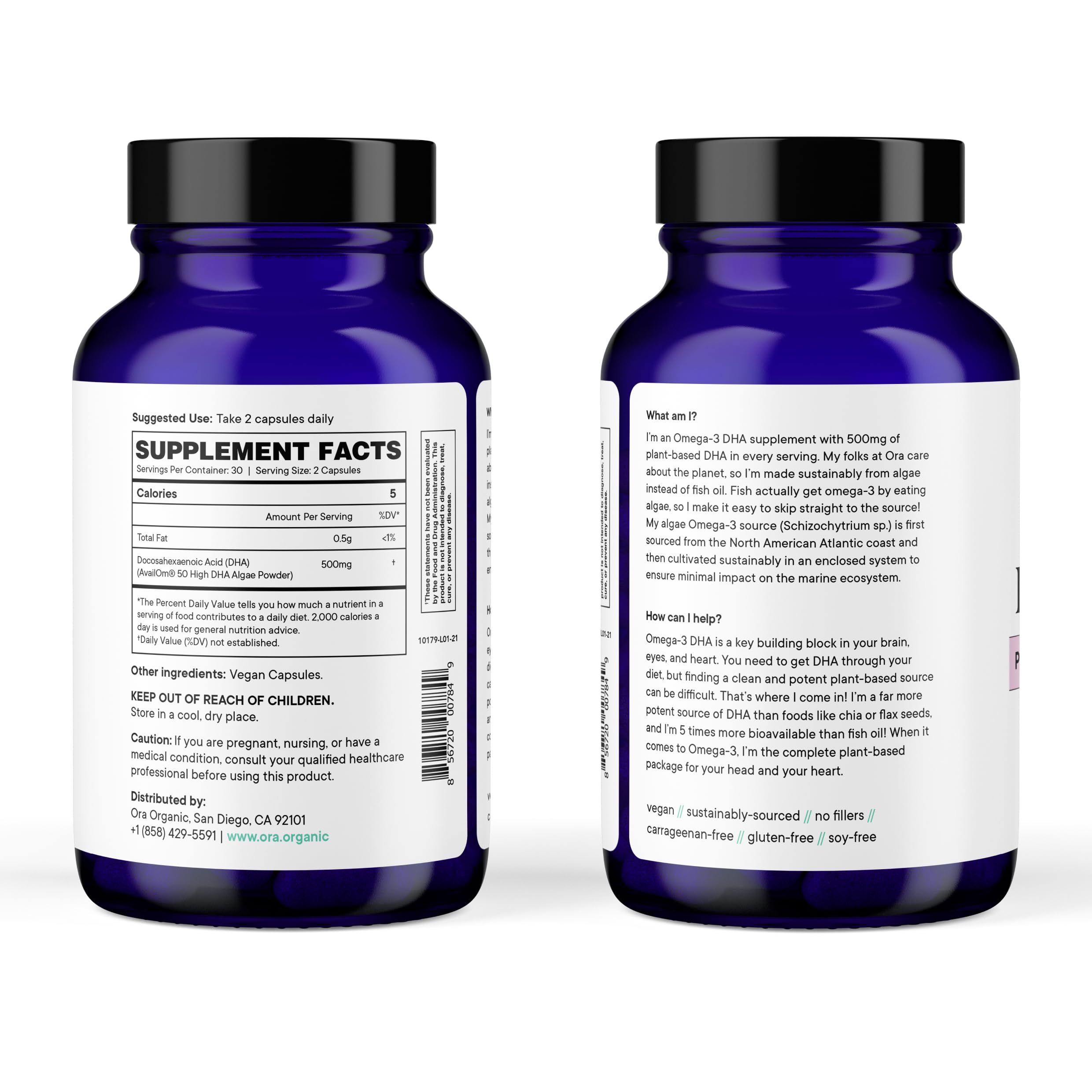 Ora Organic Omega-3 algas sostenibles, fuente vegetal de DHA.