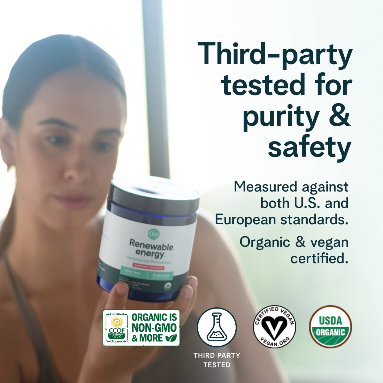 Cafeína natural de origen orgánico en Ora Organic Pre-entrenamiento.