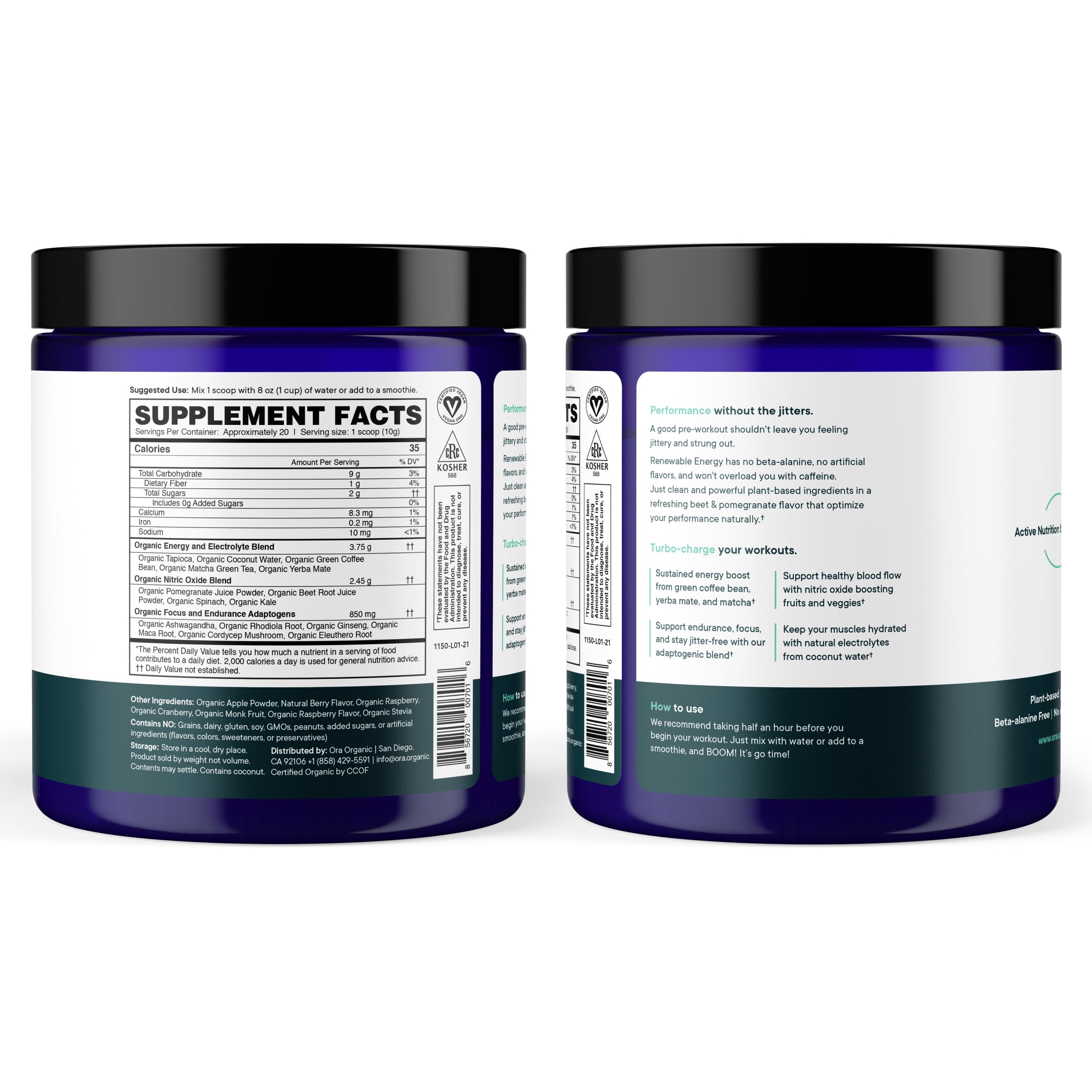 Certificación orgánica que respalda Ora Organic Pre-entrenamiento.