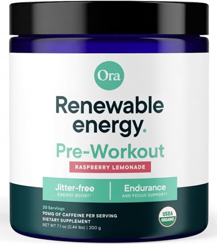 Ora Organic Pre-entrenamiento frambuesa limón en lata, energía suave para entrenar