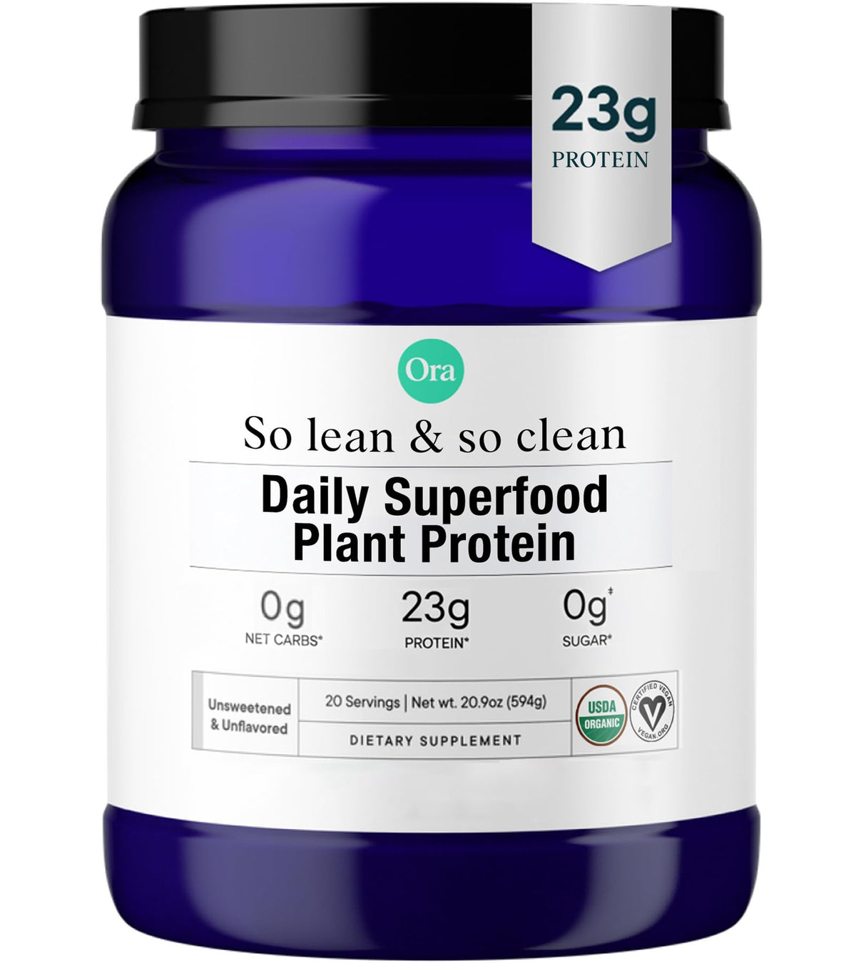 Ora Organic Proteína vegana con 23 g de proteína para recuperación muscular.